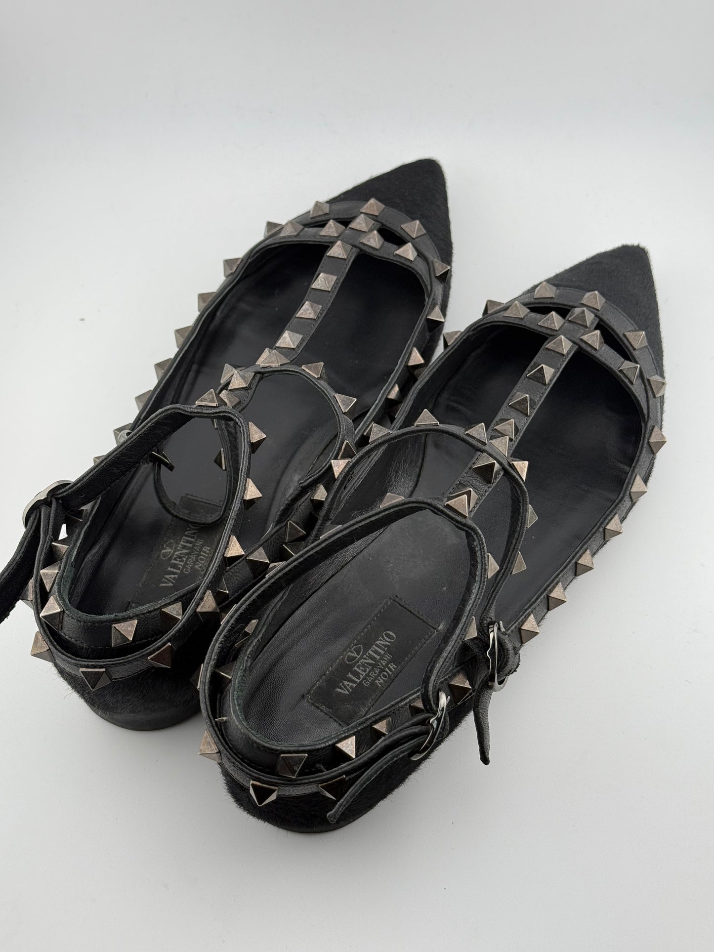Valentino Rockstud Leather Ballet Flats - Black (Size 39)