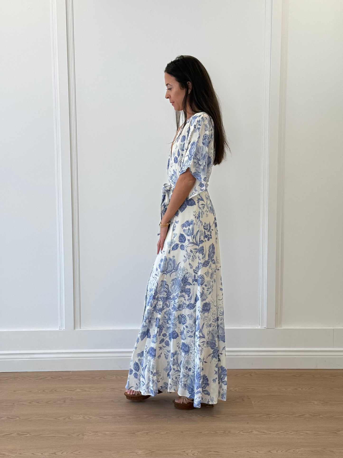 Reformation Blue Floral Wrap Around Dress - Blue (Estimated Size 10)