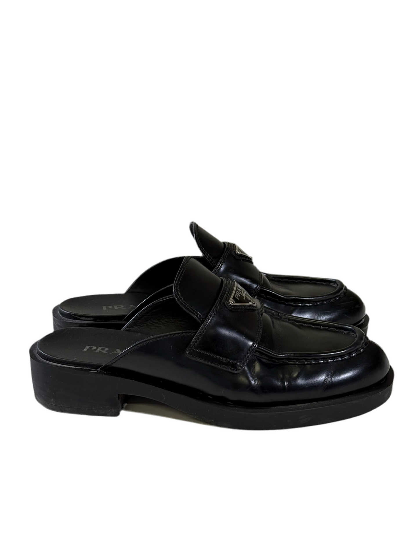 Prada Black Leather TRI MULE Sling Back - Black (38 EUR)