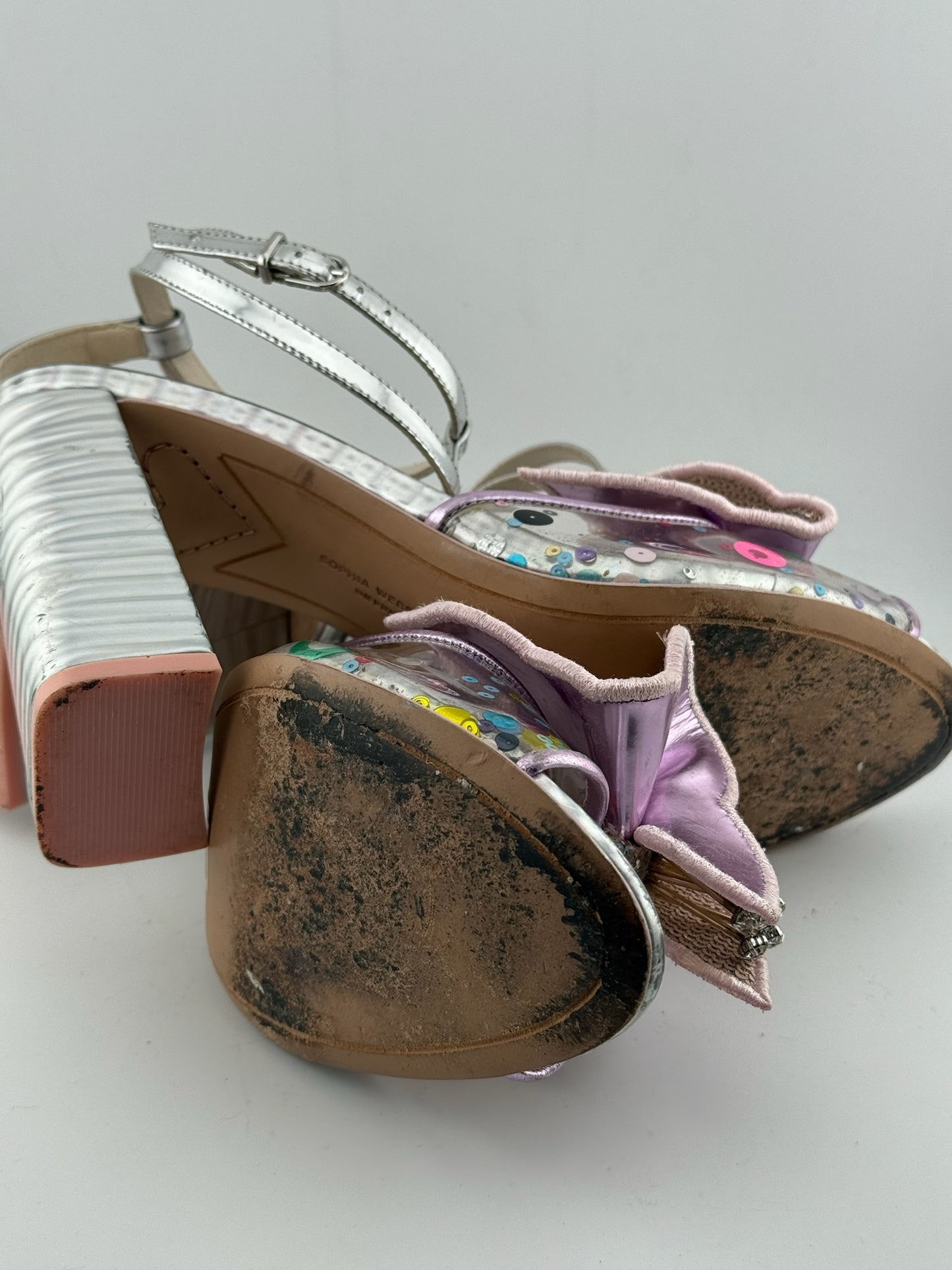 Sophia Webster Butterfly Peep Toe with Block Heel & Ankle Strap - Purple/Metallic (Size 41)