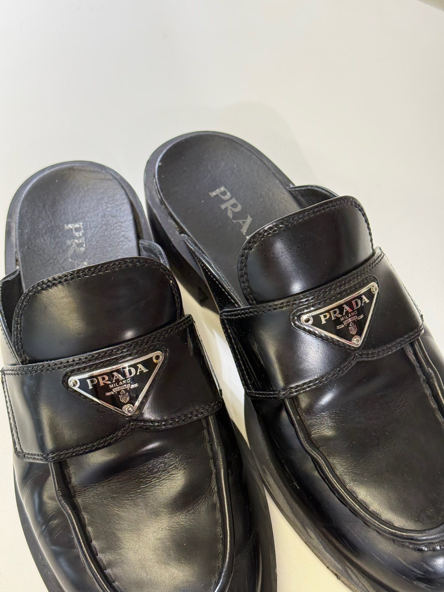Prada Black Leather TRI MULE Sling Back - Black (38 EUR)