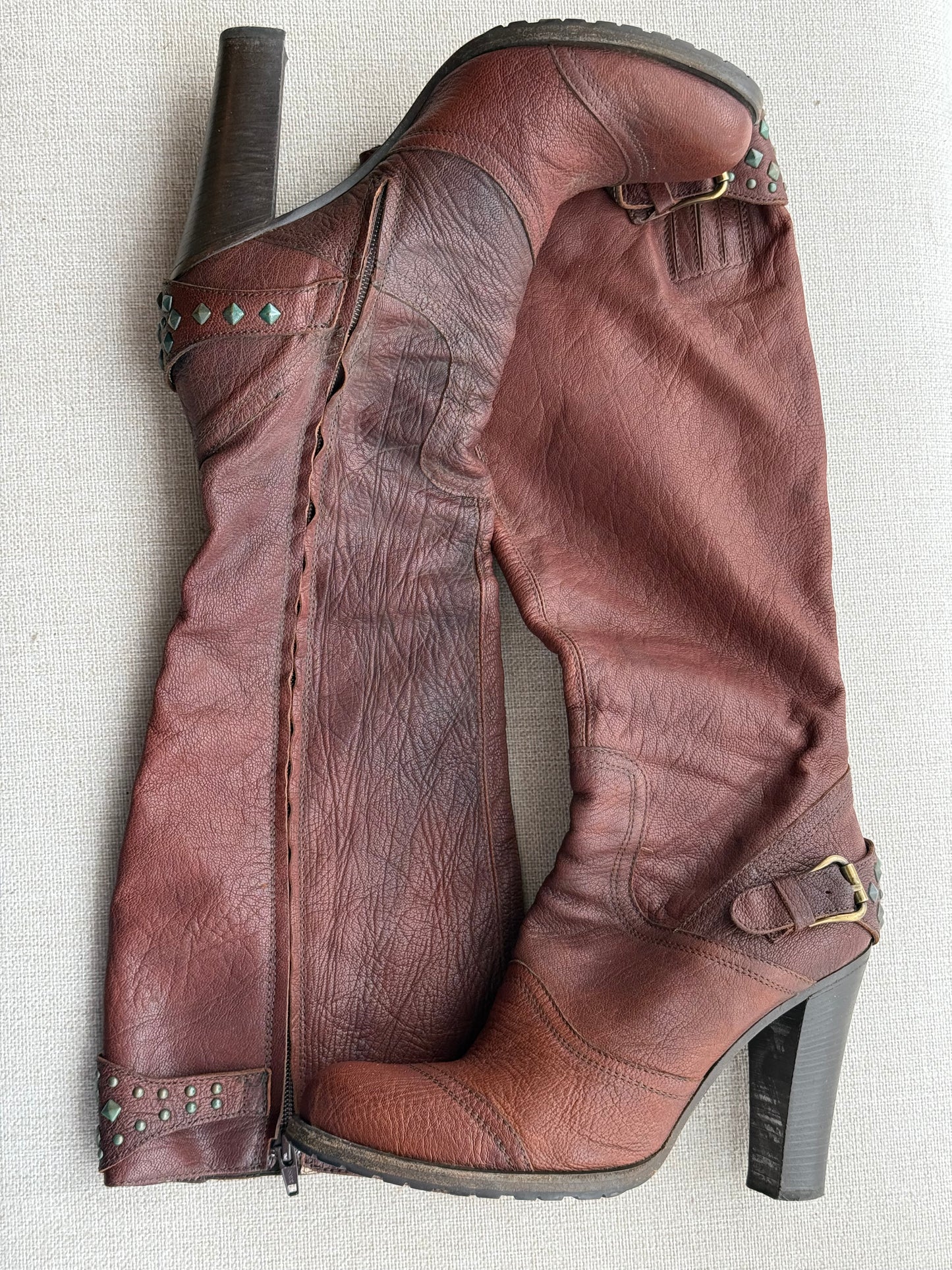 Vic Matié Leather Knee-High Boots with Stud Detail – Size 6