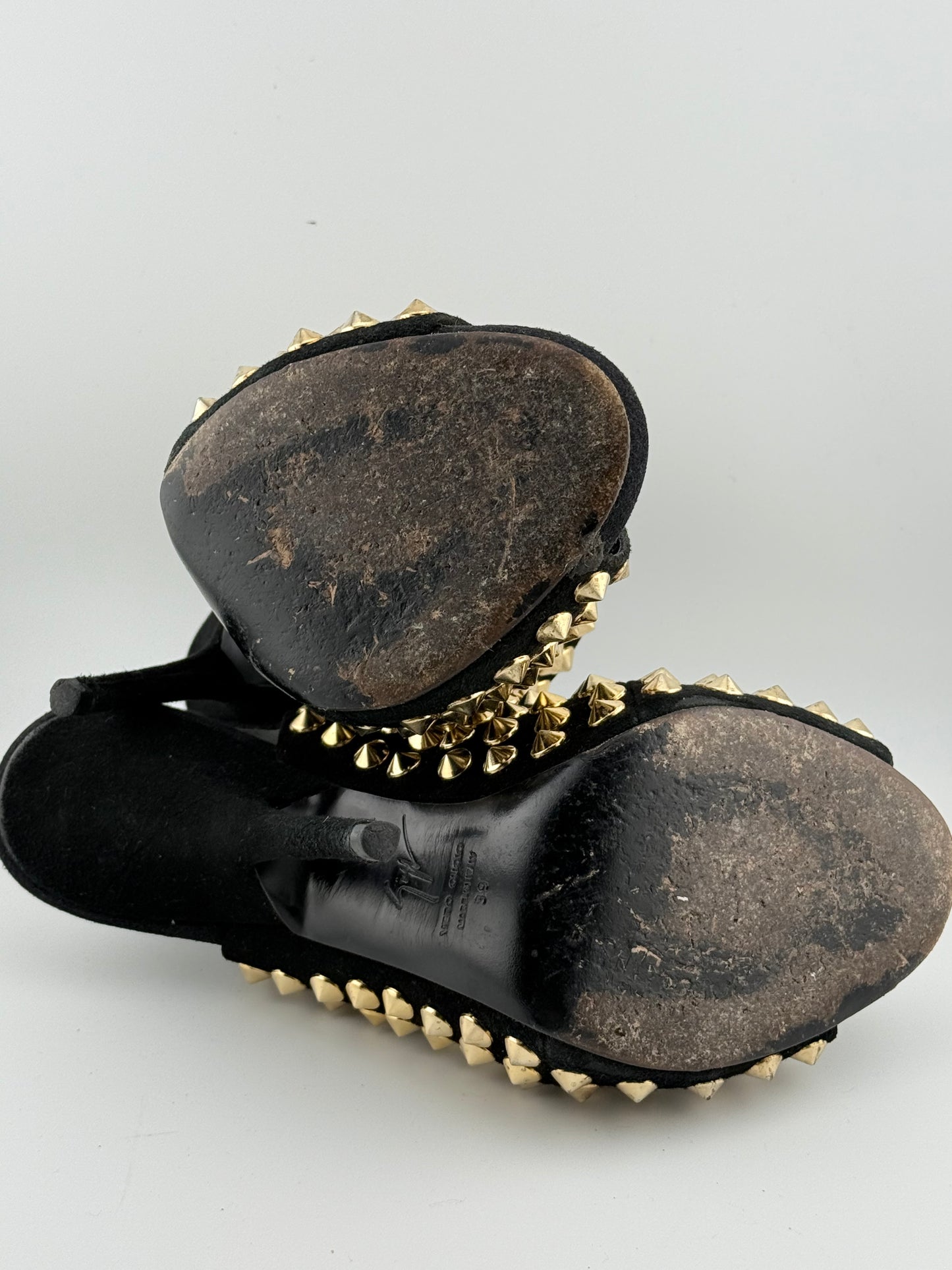 Guiseppe Zanotti Studded Sandal with Open Toe - Black/Gold (EUR 40)