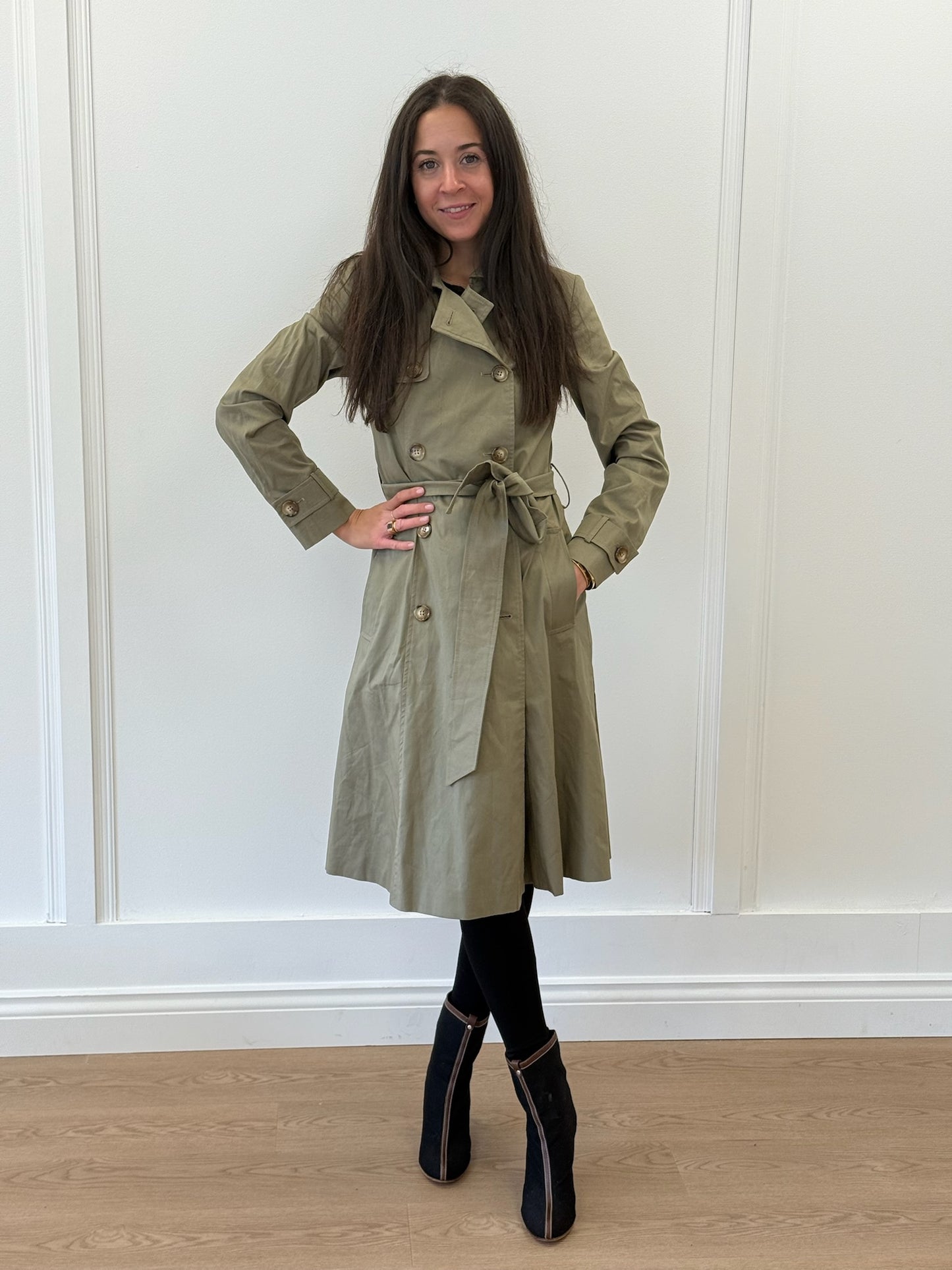 Helene Berman Khaki Green Trench Coat – Size XS