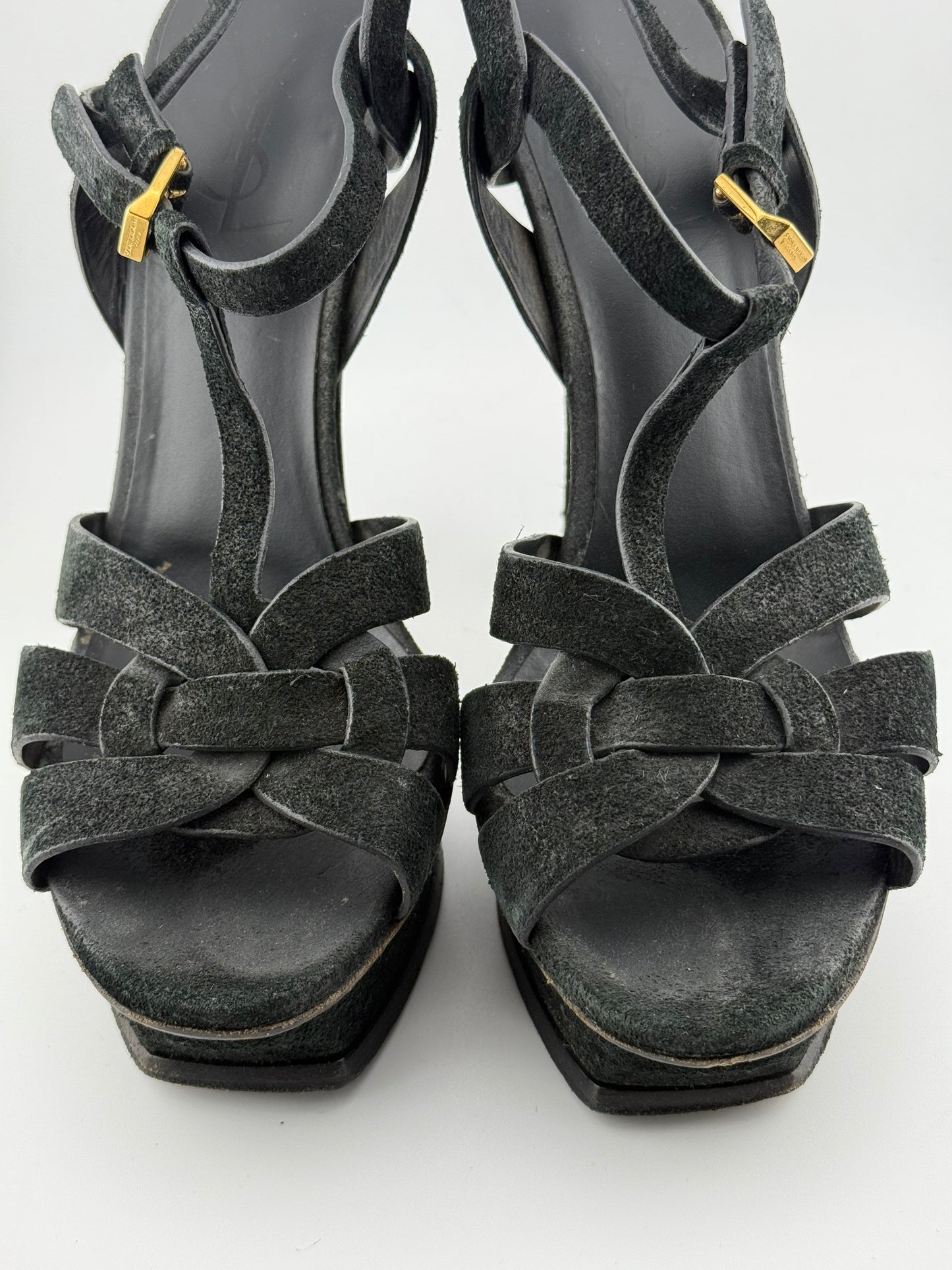 YSL Tribute Woven Open Toe Platforms - Black (EUR 39)