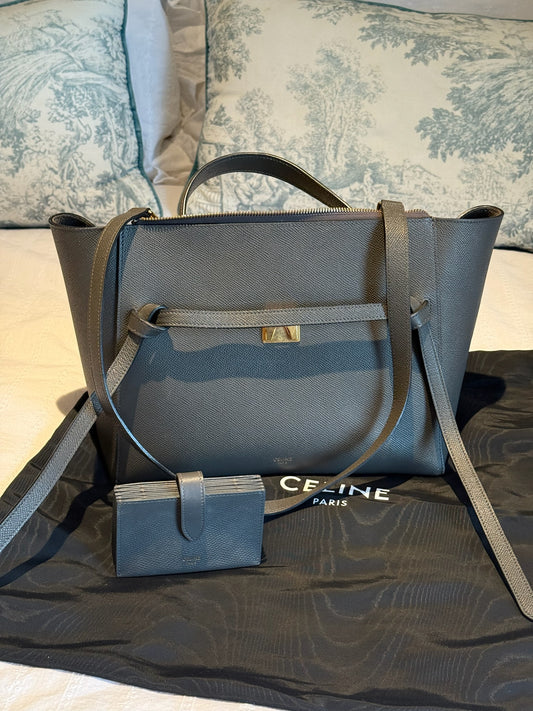 Celine Belt Leather Handbag & Matching Purse (Grey)