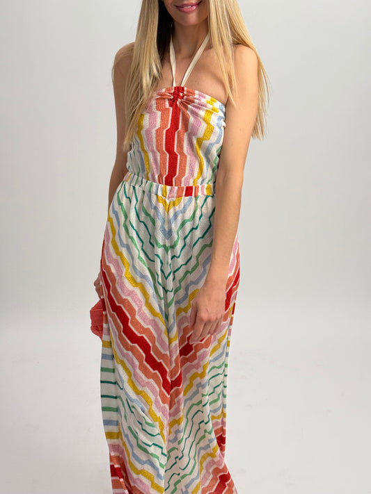 Missoni Flared Jumpsuit with Velvet Neck Ties - Multi (IT 42)