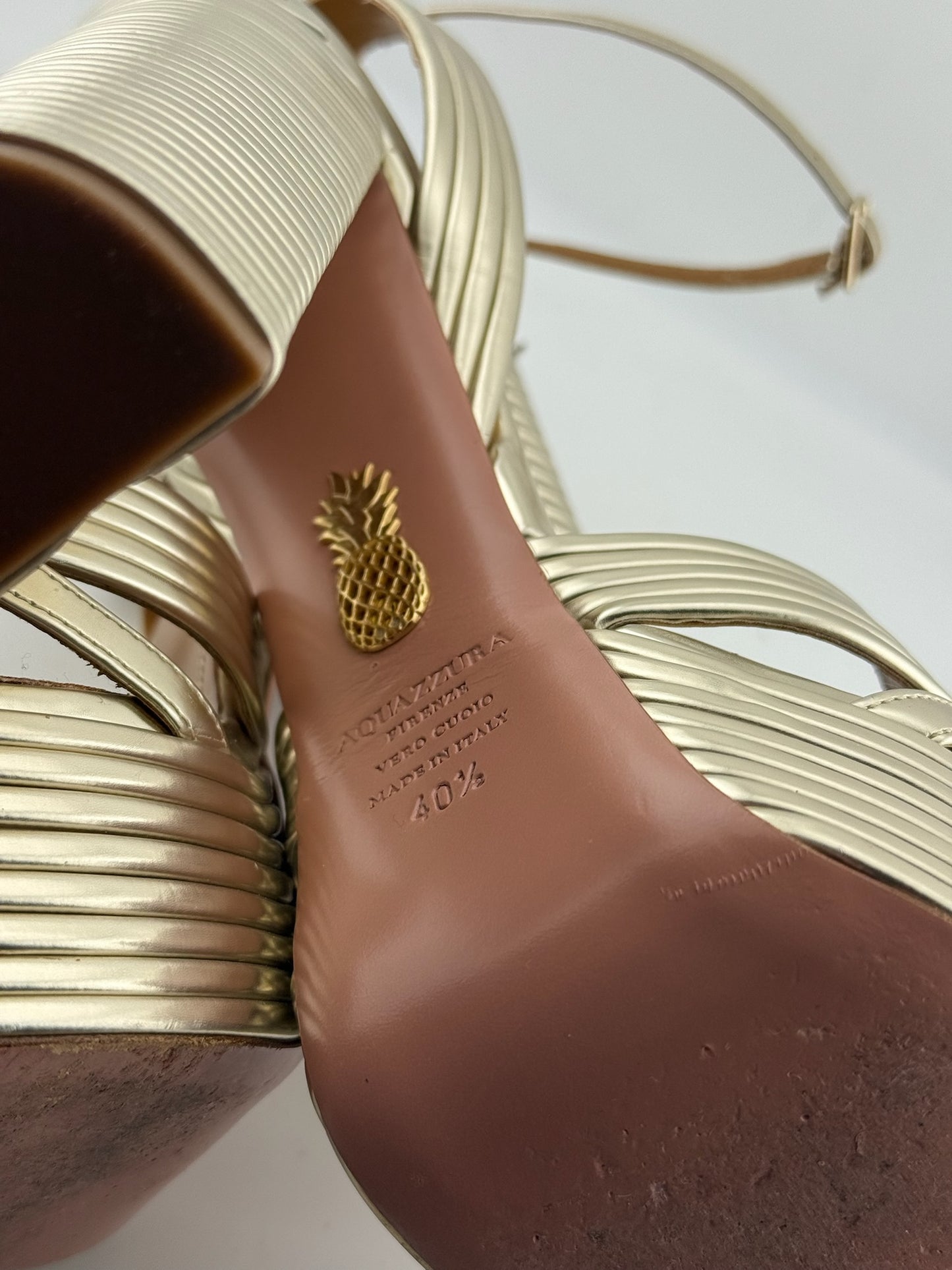 Aquazzura Gold ribbed heels