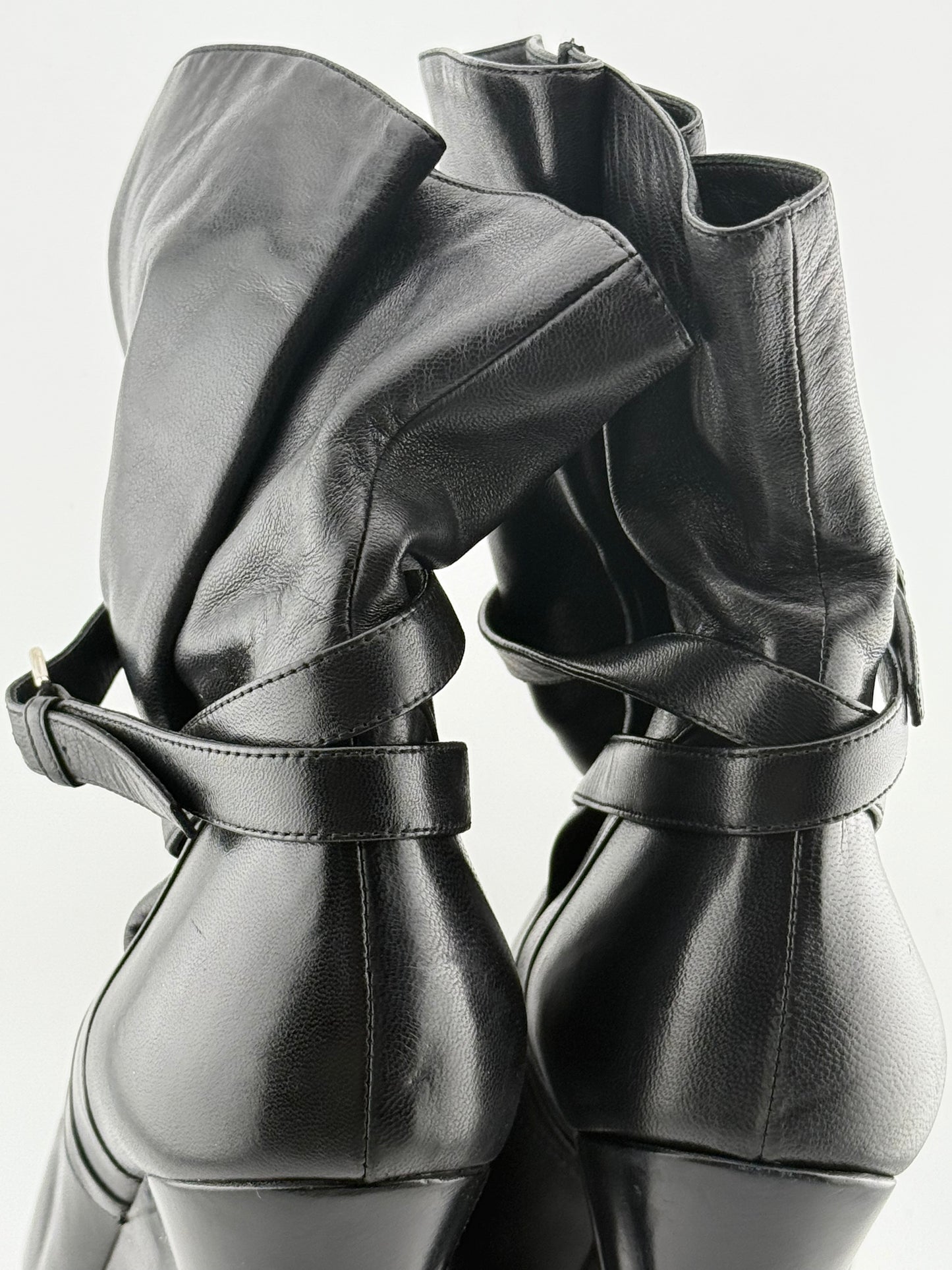 YSL Platform Ankle Boots with Single Buckle & Strap - Black (EUR 40)