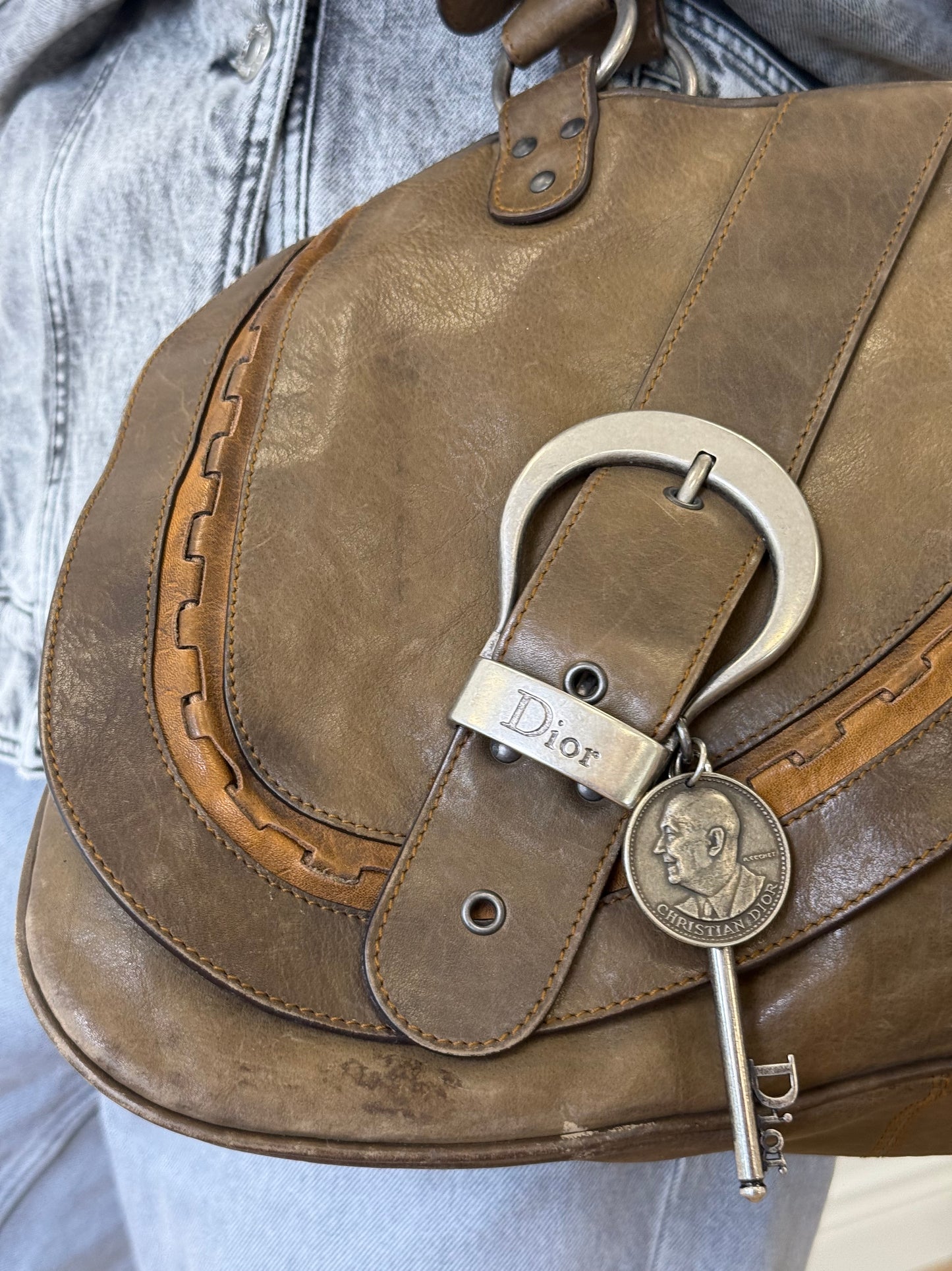 Dior Gaucho Leather Handbag with Coin & Key – Khaki