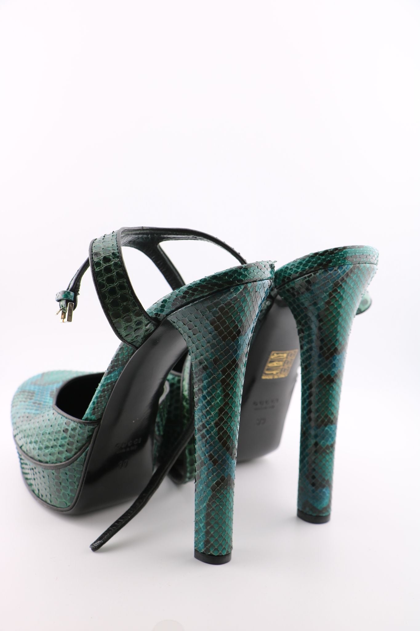 Gucci Round Toe Platform Heels with Ankle Strap in Green Snake (EUR 39)
