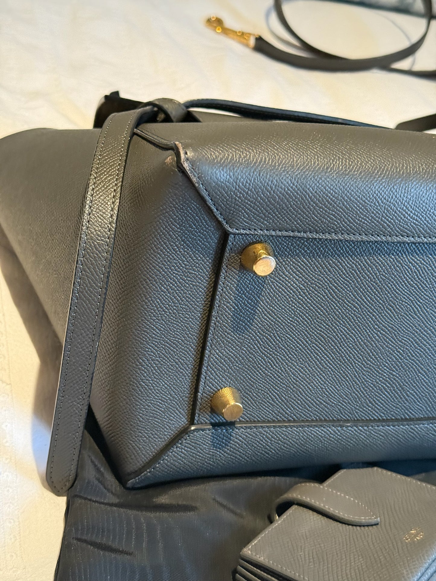 Celine Belt Leather Handbag & Matching Purse (Grey)