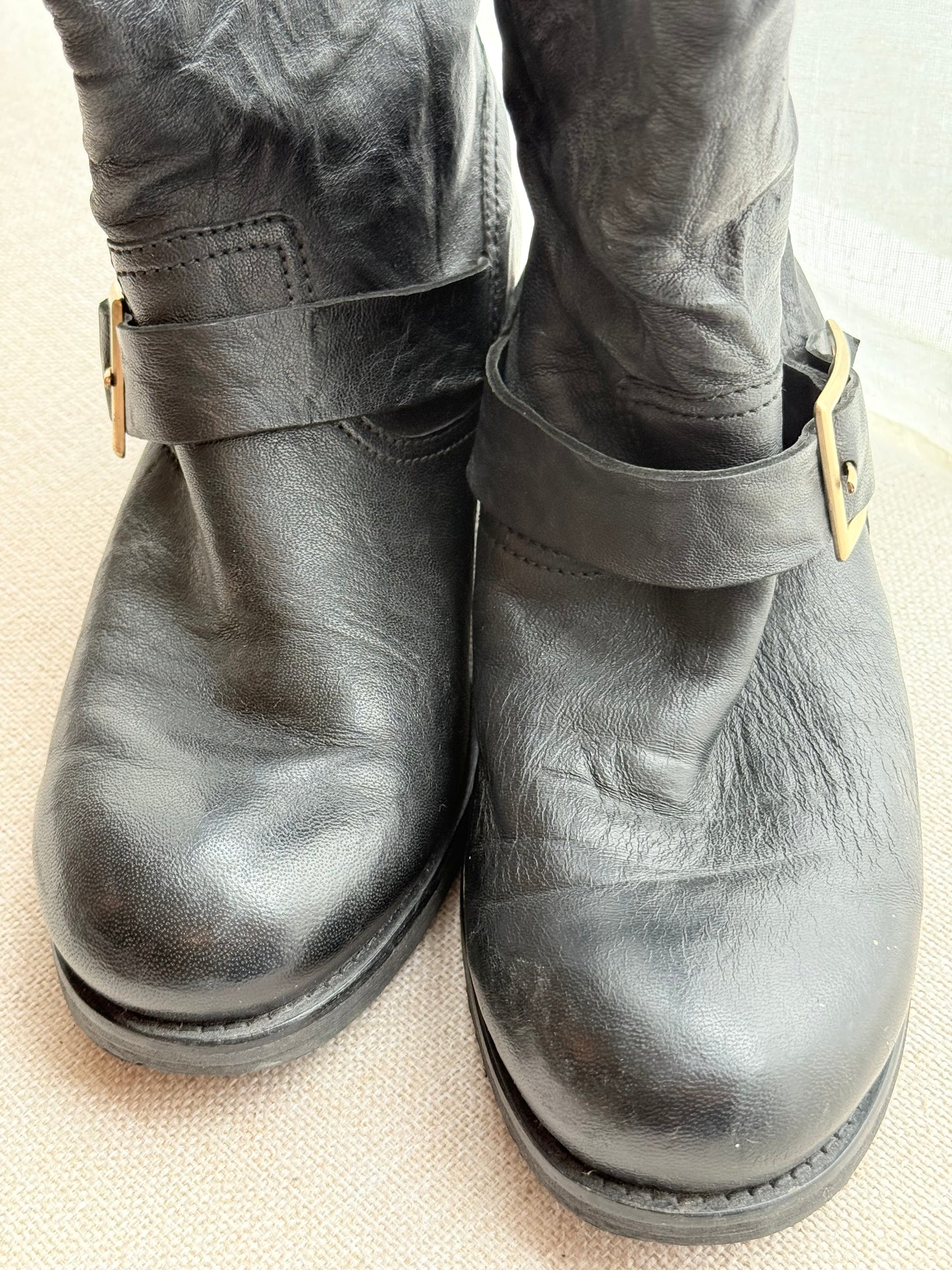 Jimmy Choo Mid-Calf Leather Boots with Fur Lining – Size 5