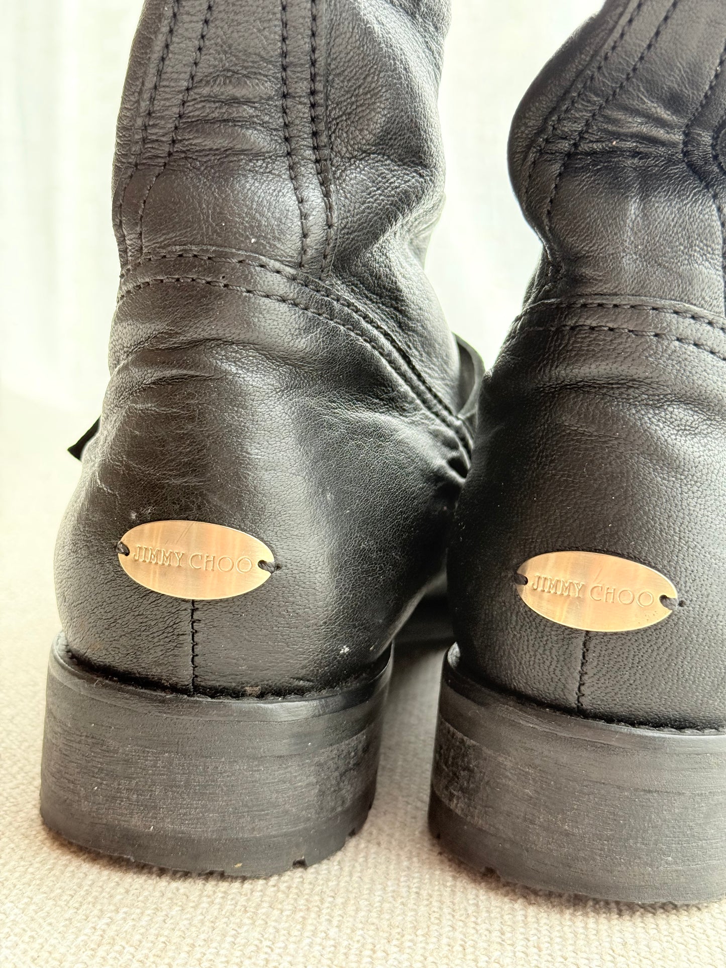 Jimmy Choo Mid-Calf Leather Boots with Fur Lining – Size 5