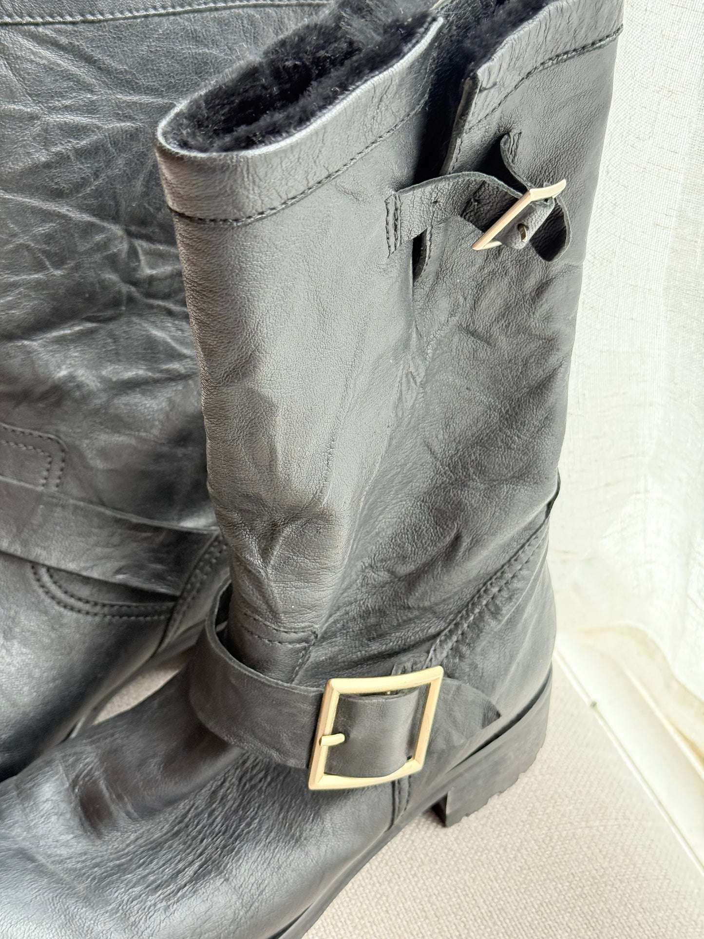 Jimmy Choo Mid-Calf Leather Boots with Fur Lining – Size 5