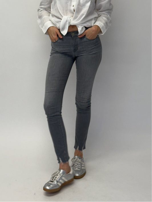 J Brand Mid Rise Skinny Jeans with Raw Hem & Tear Details - Grey (Size 25")