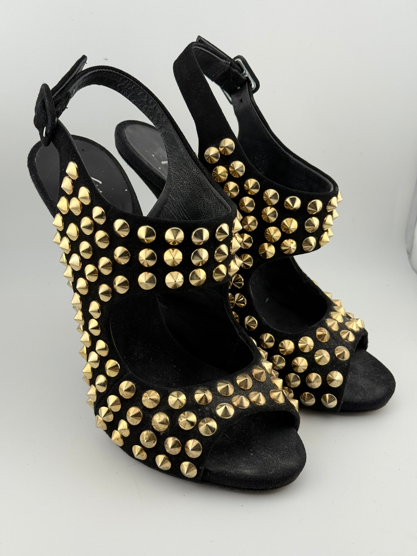 Guiseppe Zanotti Studded Sandal with Open Toe - Black/Gold (EUR 40)