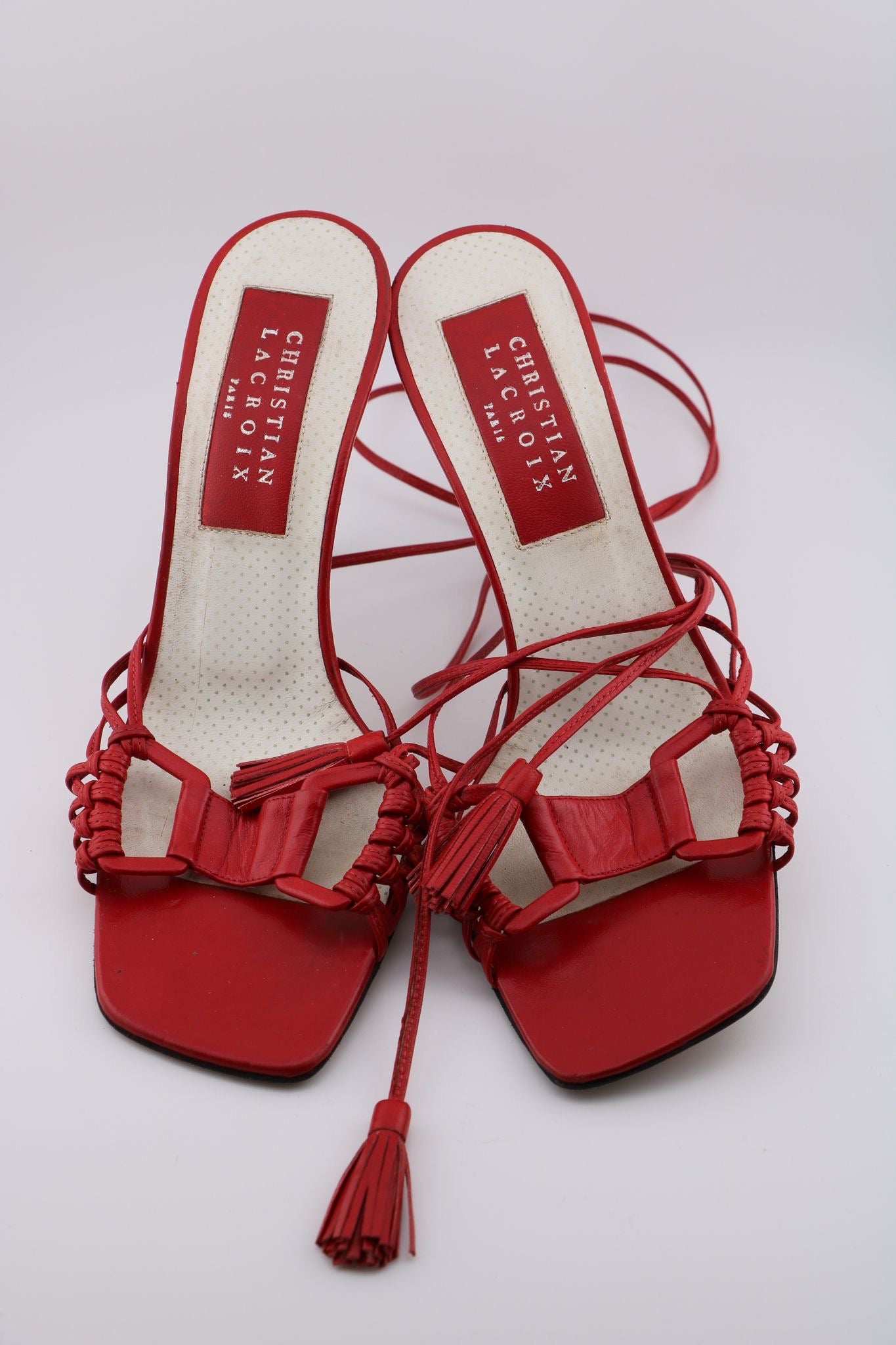 Christian Lacroix Mule with Woven Toe & Ankle Ties in Red (EUR 38)