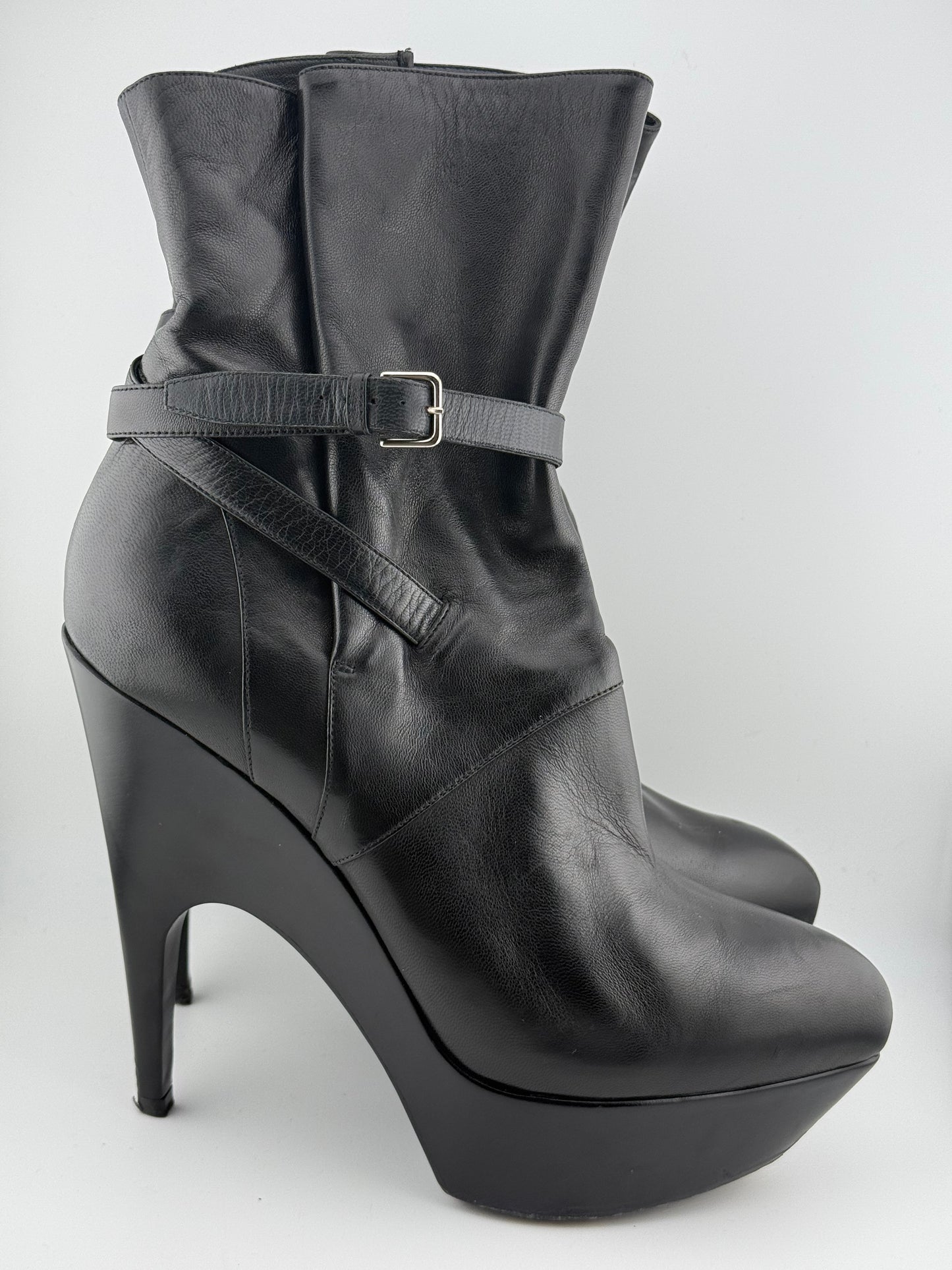 YSL Platform Ankle Boots with Single Buckle & Strap - Black (EUR 40)