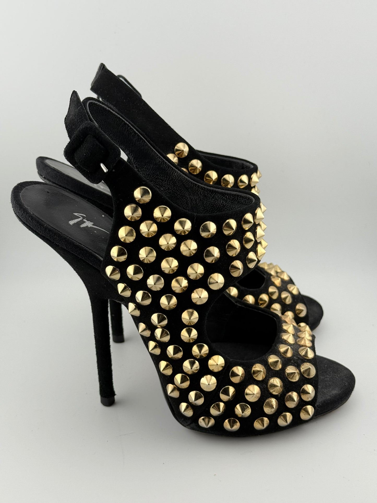 Guiseppe Zanotti Studded Sandal with Open Toe - Black/Gold (EUR 40)