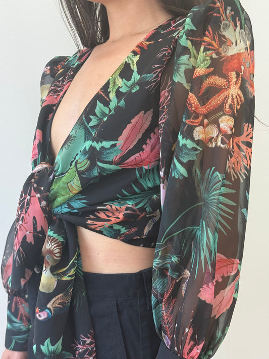 PatBo Oasis Tie-Front Cropped Top (XL)