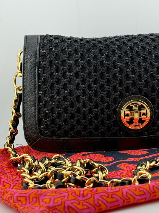 Tory Burch Woven Clutch with Cross Body Chain - Black (O/S)