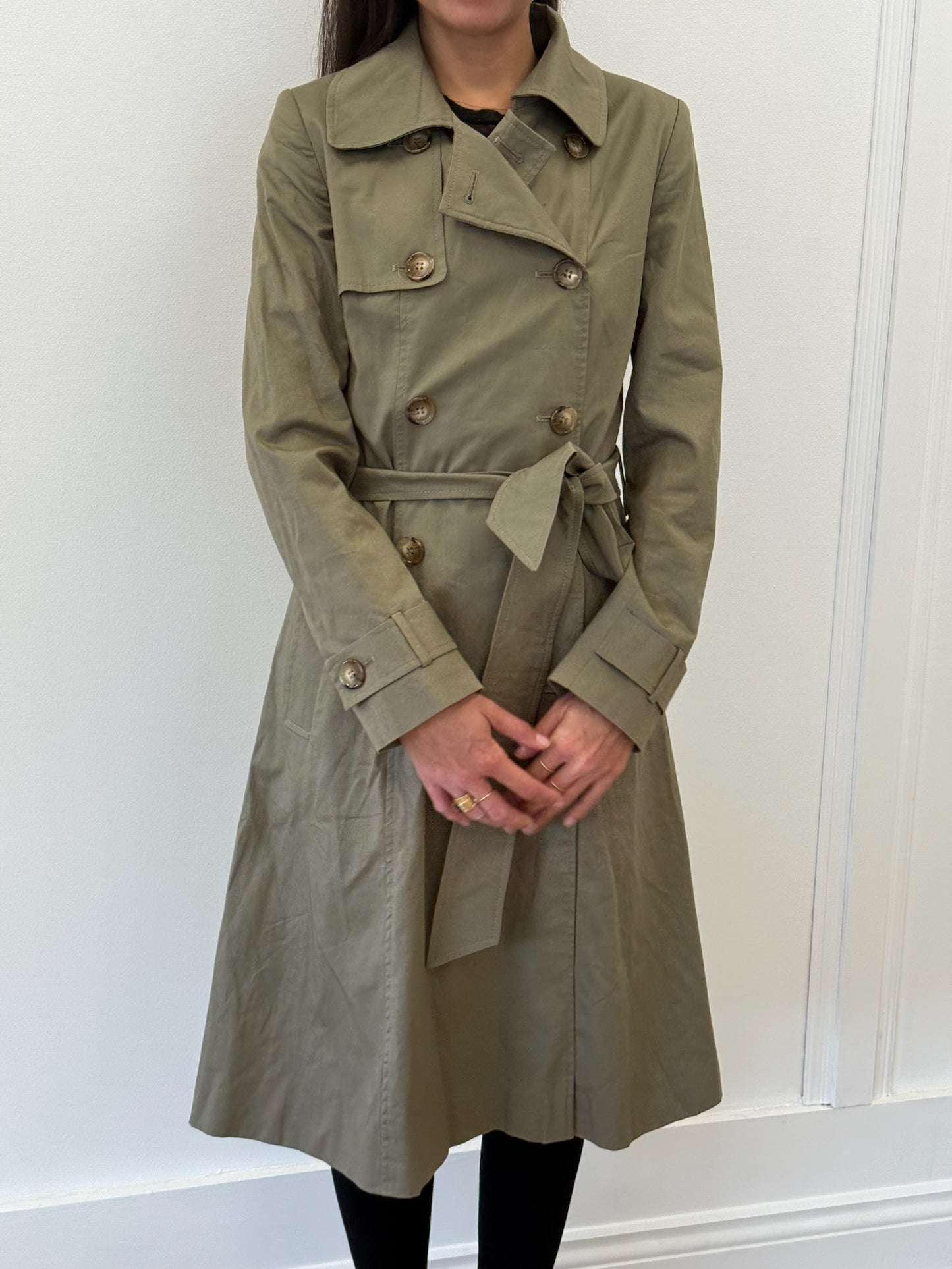 Helene Berman Khaki Green Trench Coat – Size XS
