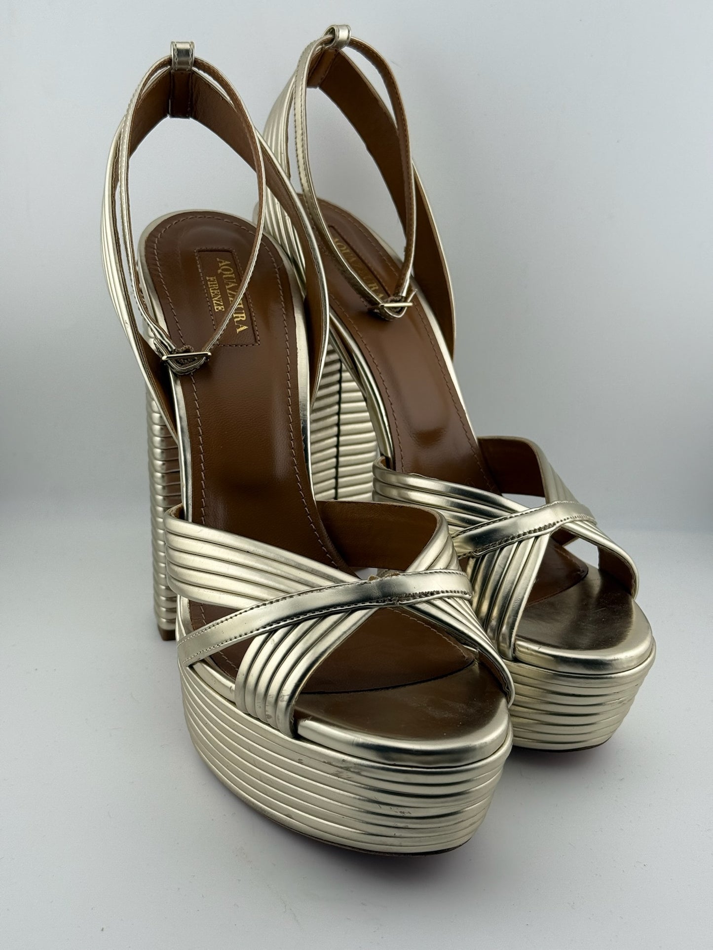 Aquazzura Gold ribbed heels