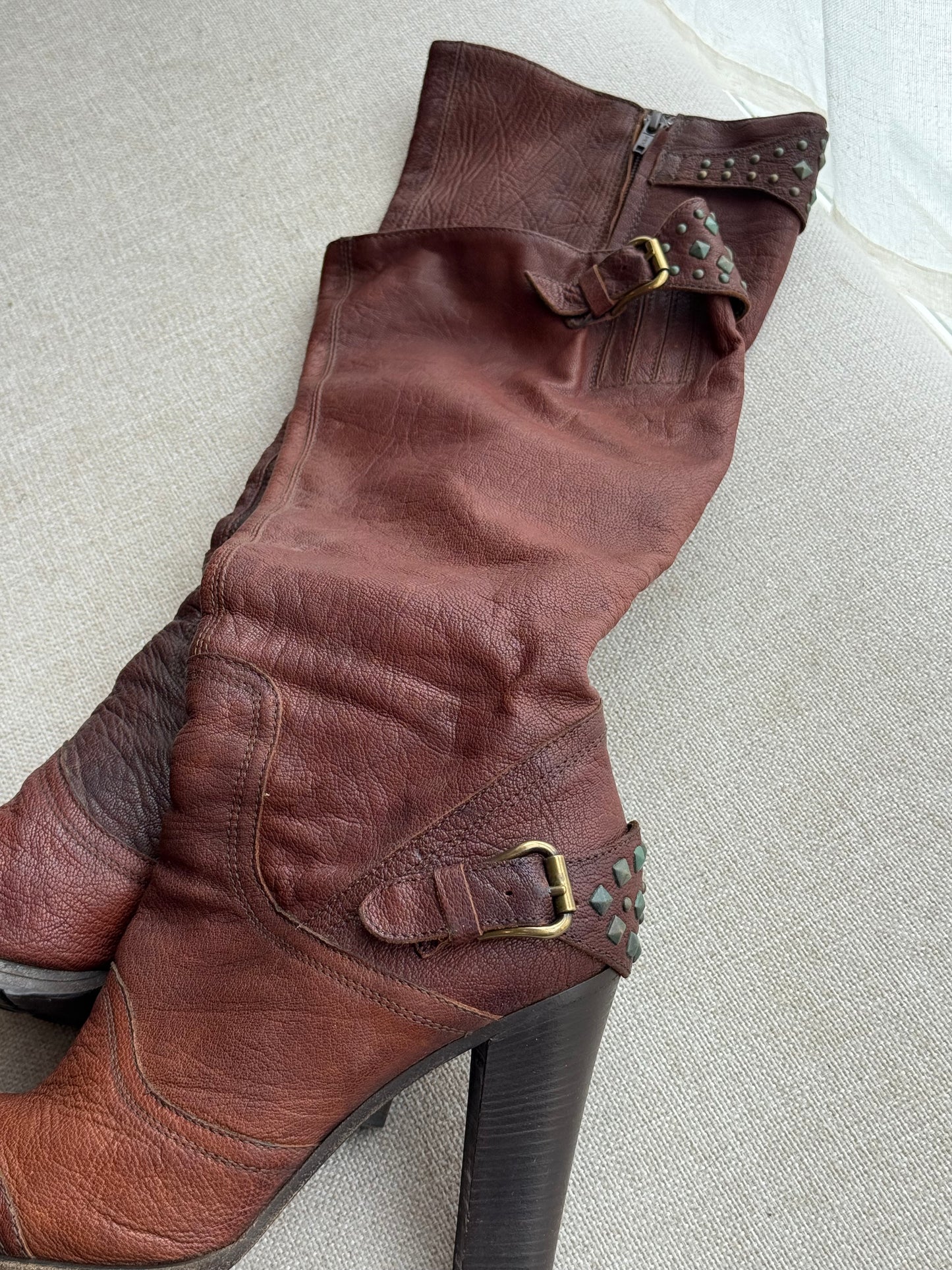 Vic Matié Leather Knee-High Boots with Stud Detail – Size 6