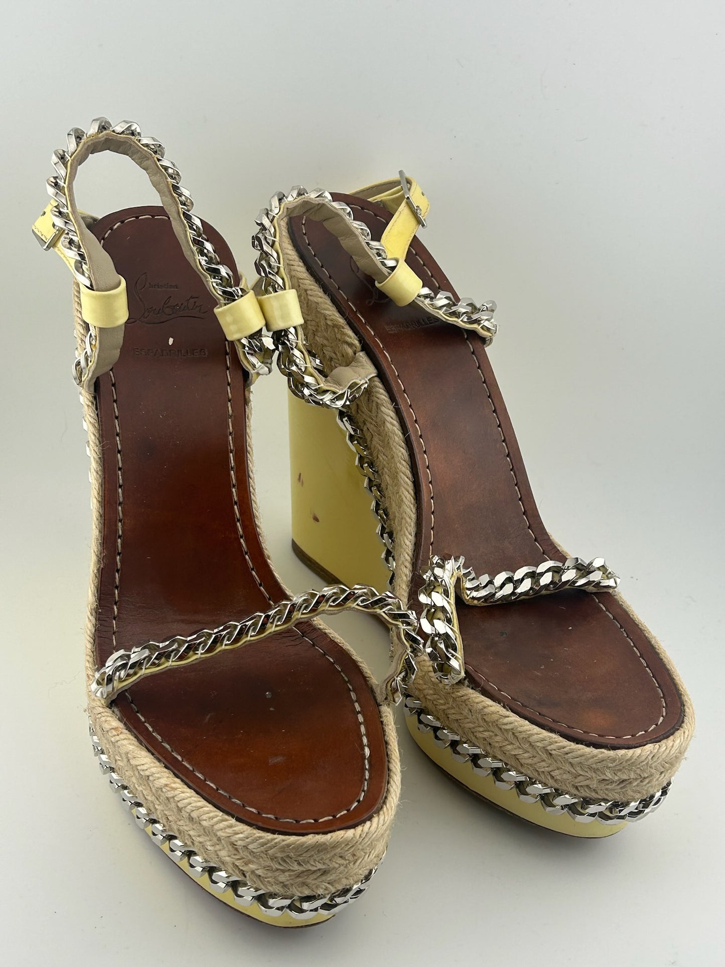 Christian Louboutin Chain Yellow Wedges - Silver/Pastel (Size 39)