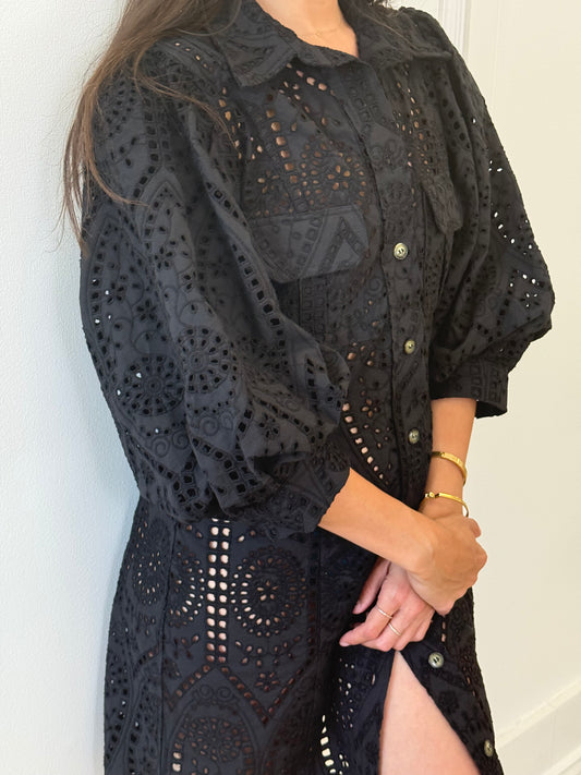 Ganni Broderie Black Dress (S/M)
