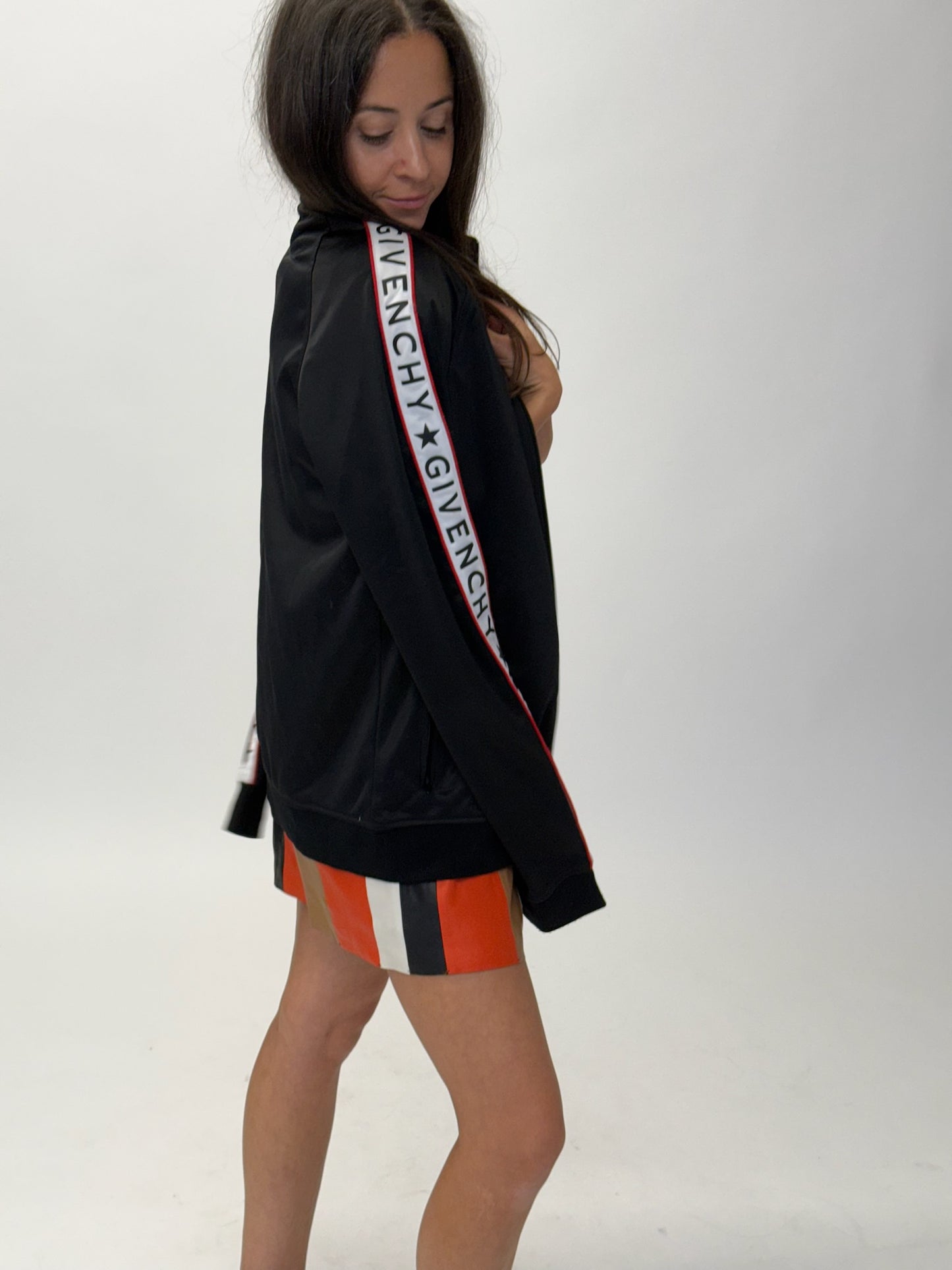 Givenchy Zip Through Trackie Jacket with Repeat Tape Logo - Black (38)