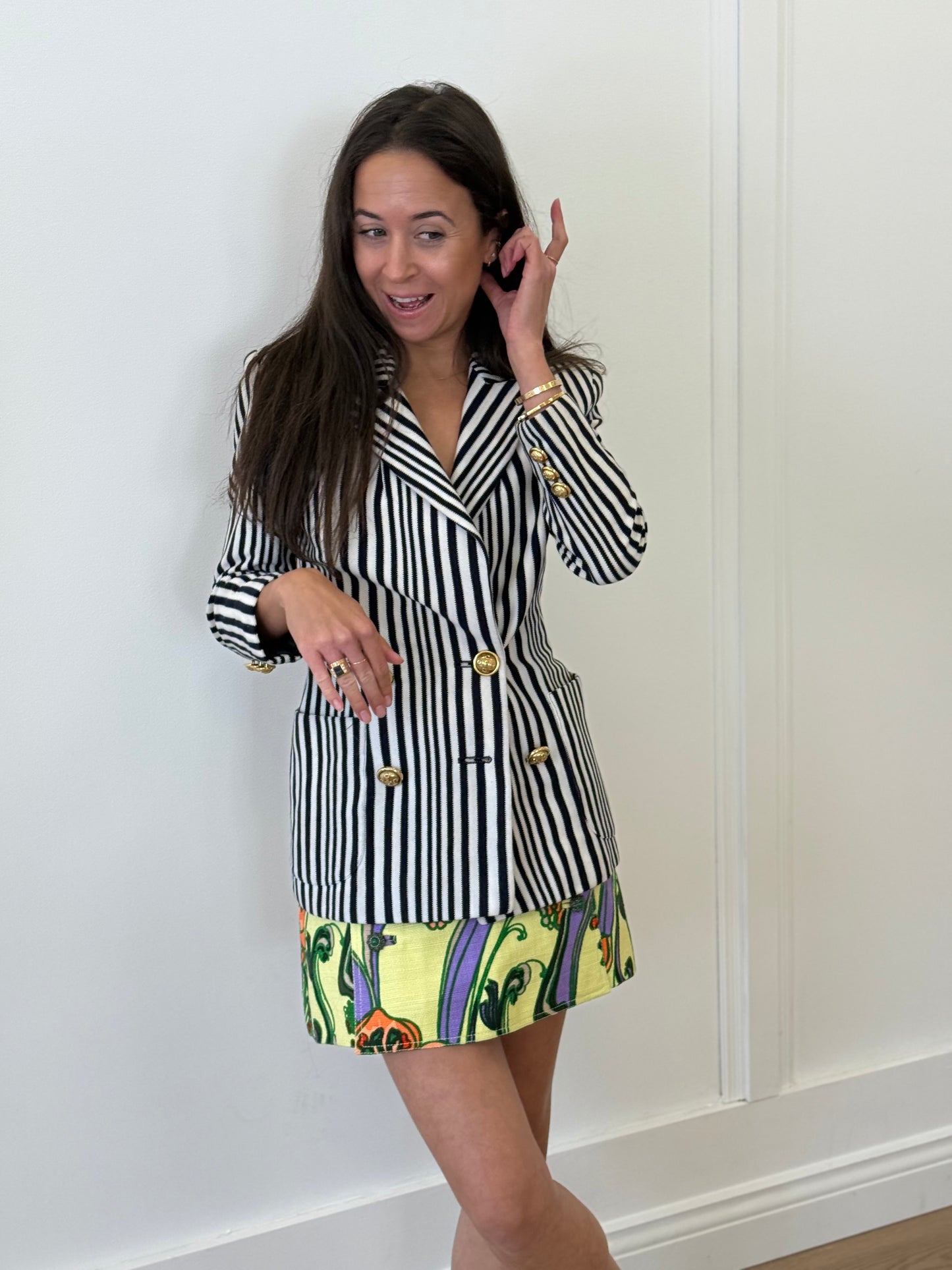 Moschino Blazer - Navy and White Striped (Size 40)