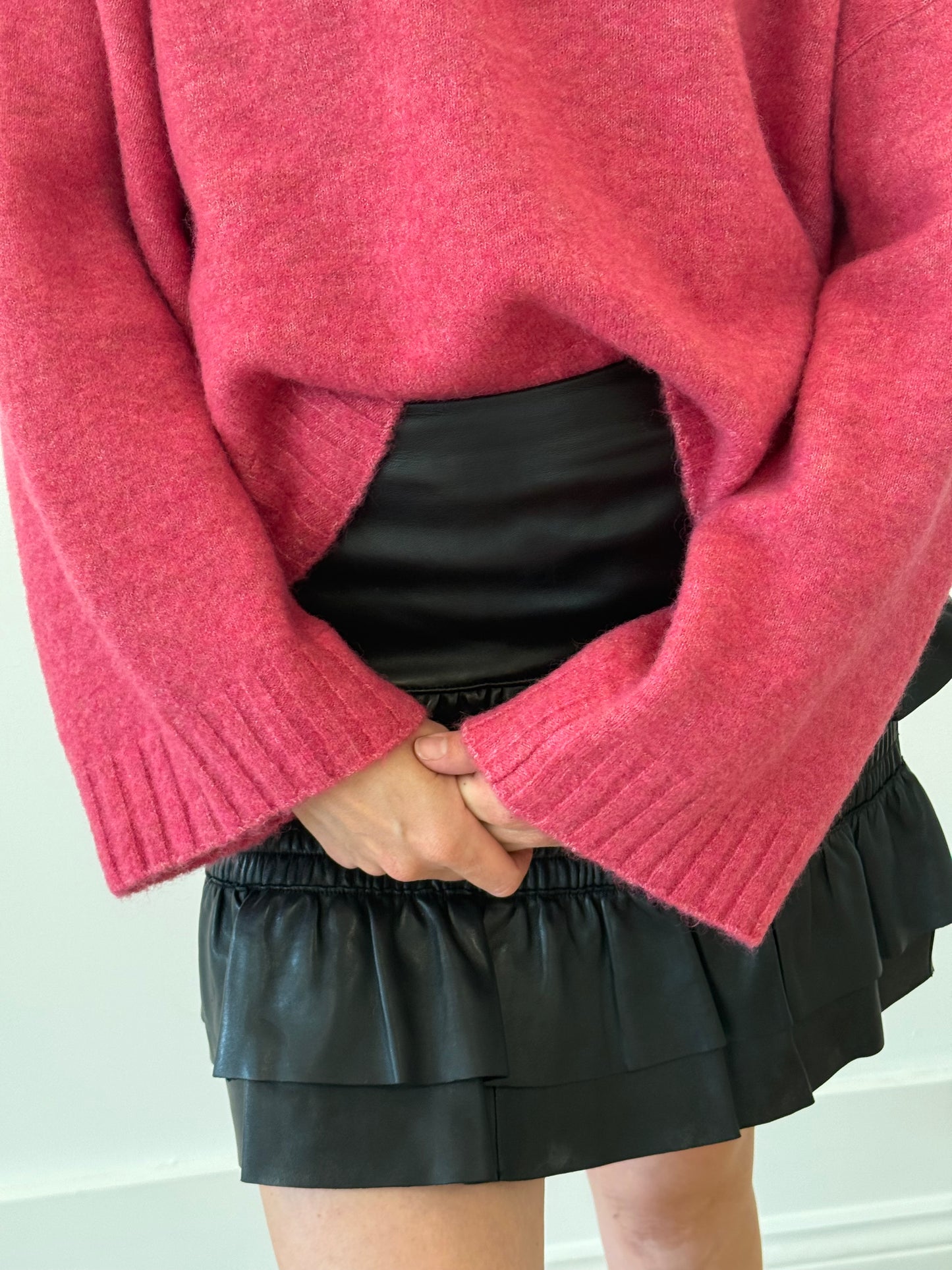 Maje Leather Ruffle Skirt - Black (Estimated Size 8)