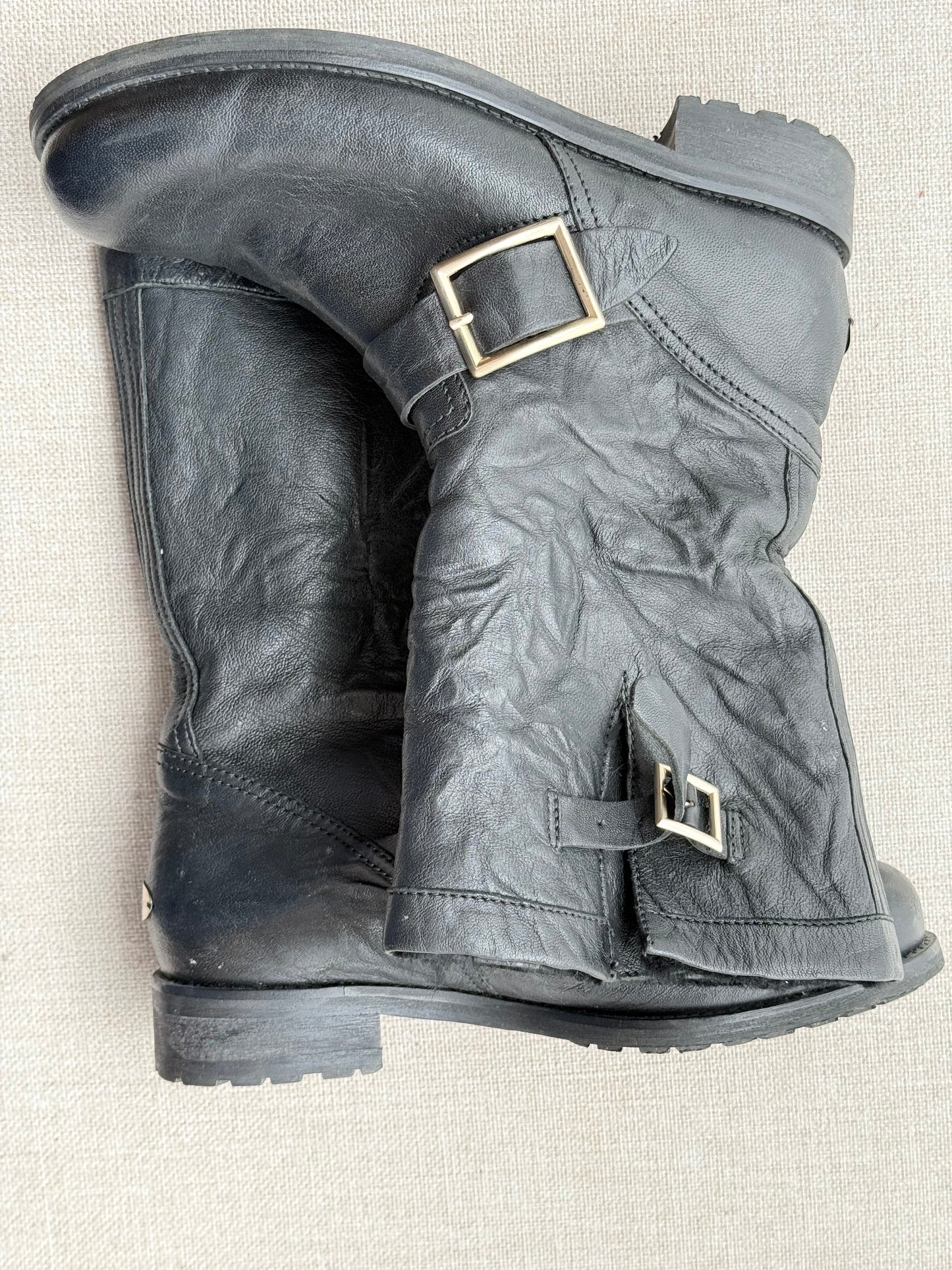 Jimmy Choo Mid-Calf Leather Boots with Fur Lining – Size 5