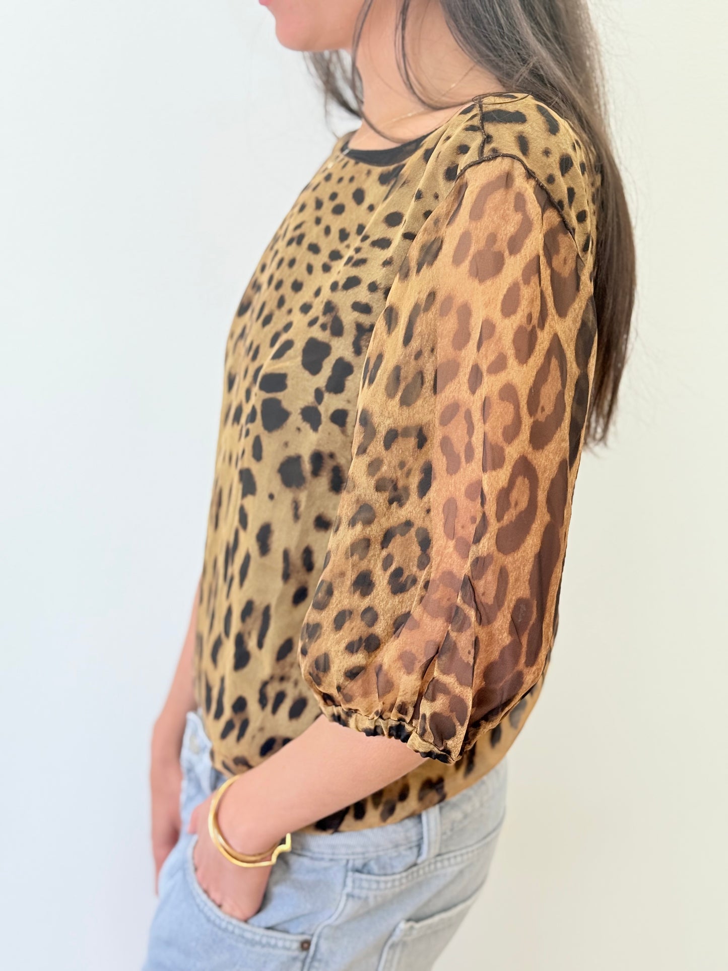 Dolce & Gabbana Chiffon Top - Leopard (Size 38)