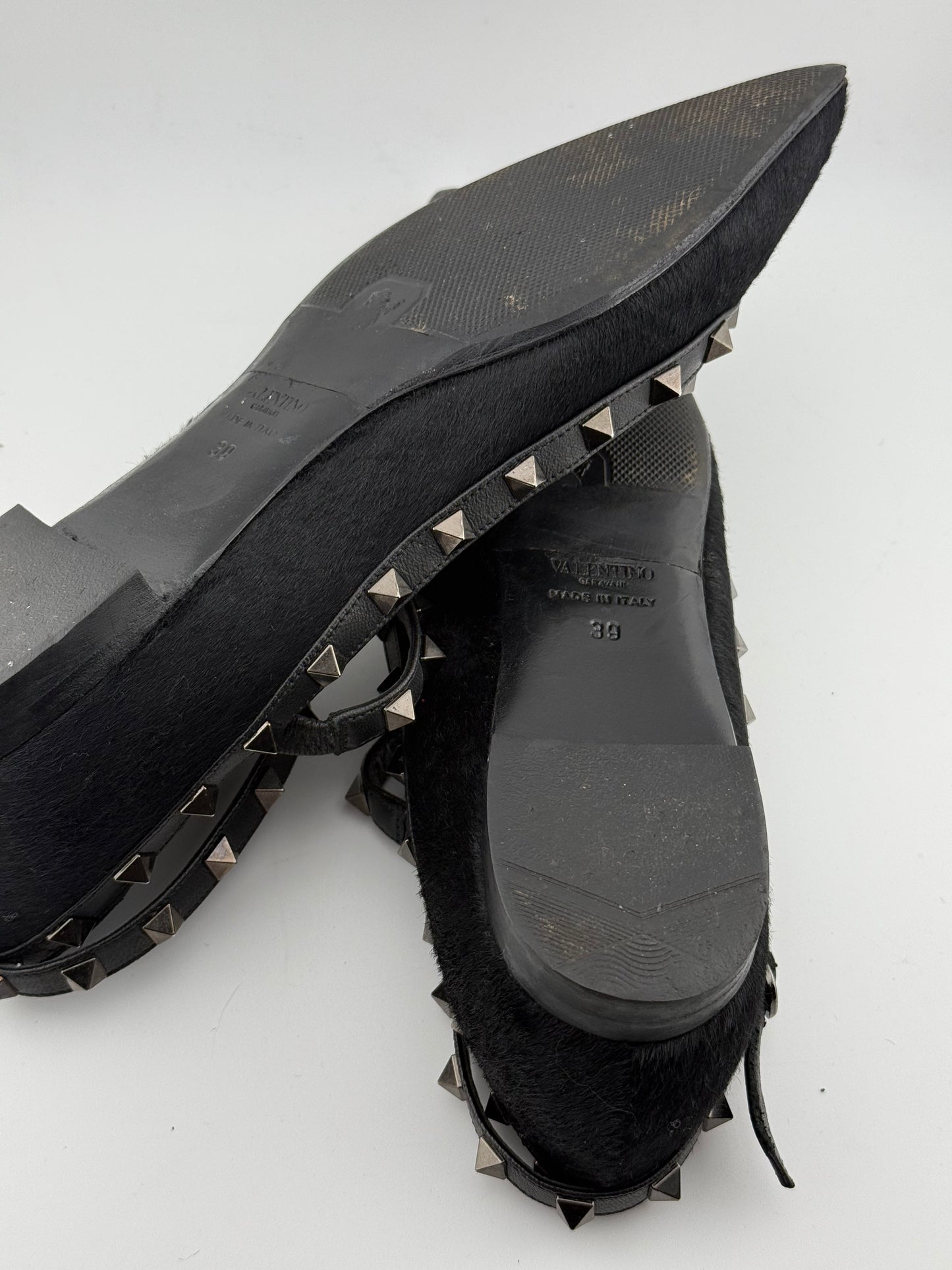 Valentino Rockstud Leather Ballet Flats - Black (Size 39)