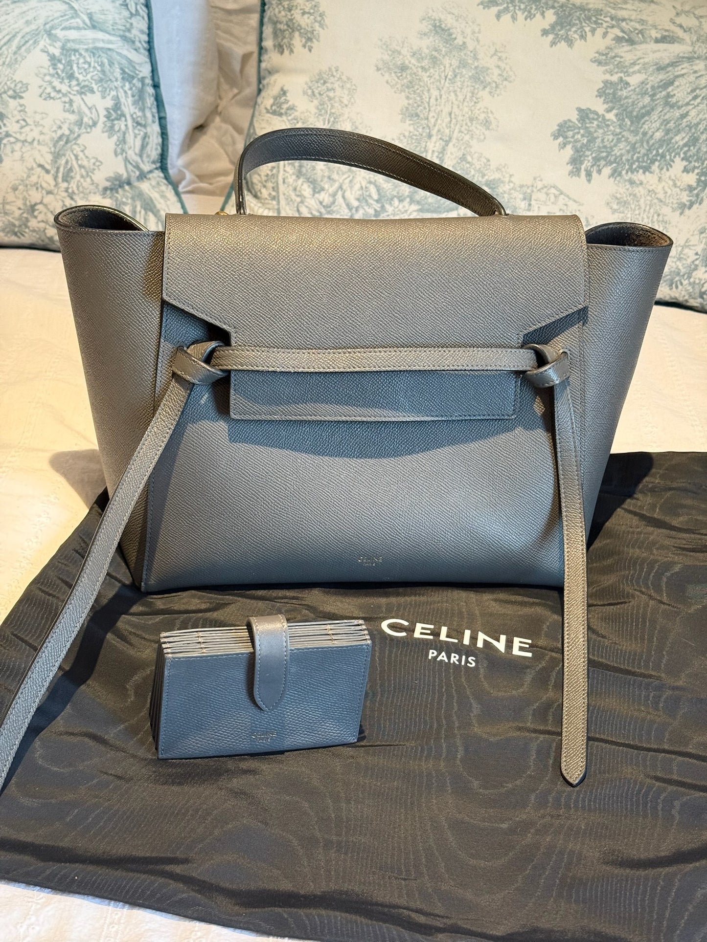 Celine Belt Leather Handbag & Matching Purse (Grey)
