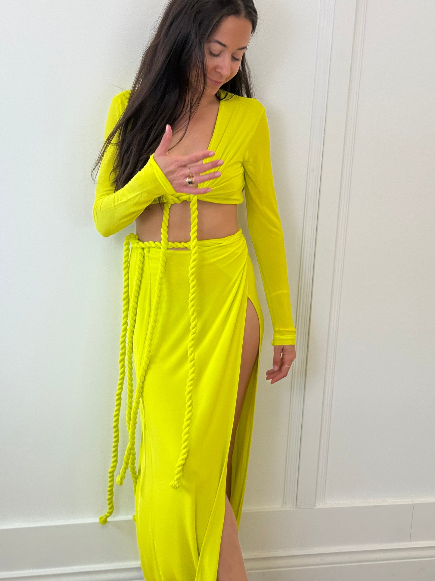 Dion Lee Women’s Rope Wrap Acid Yellow Skirt and Top Set