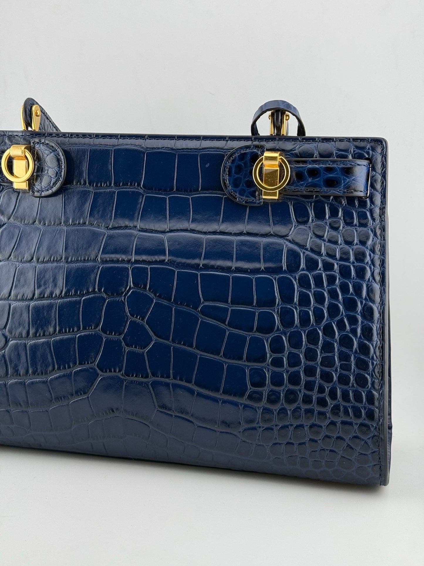 Tory Burch Croc Lee Radziwill Top Handle Bag with Detachable Straps - Blue