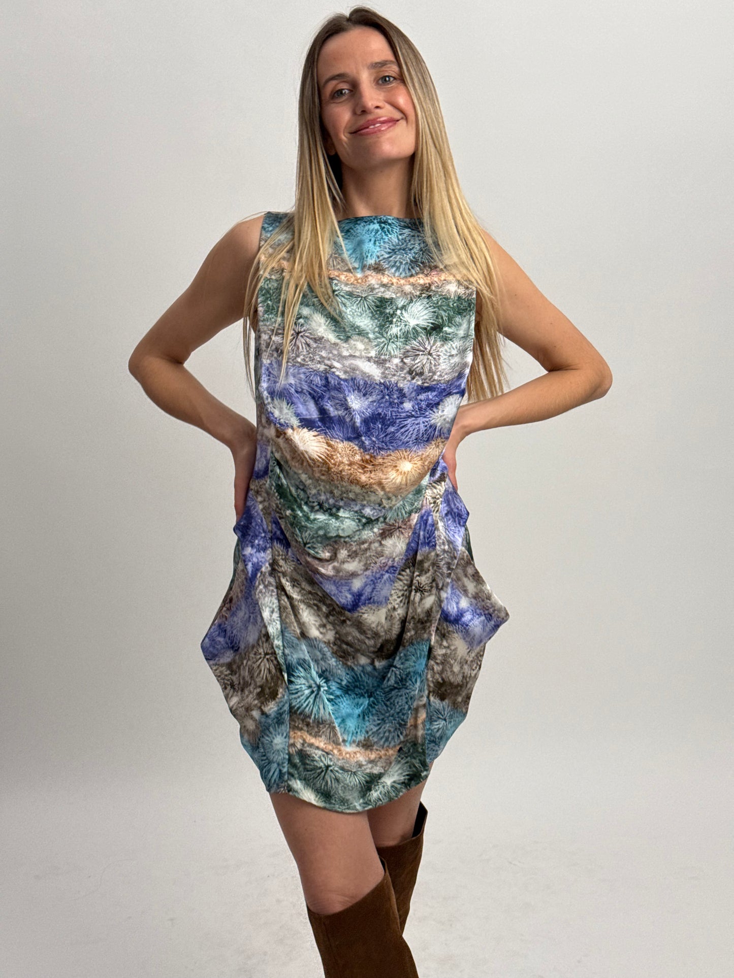 Peter Pilotto Silk Sleeveless Draped Mini Dress - Firework Print (UK 8)