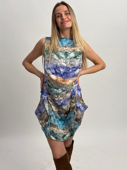 Peter Pilotto Silk Sleeveless Draped Mini Dress - Firework Print (UK 8)