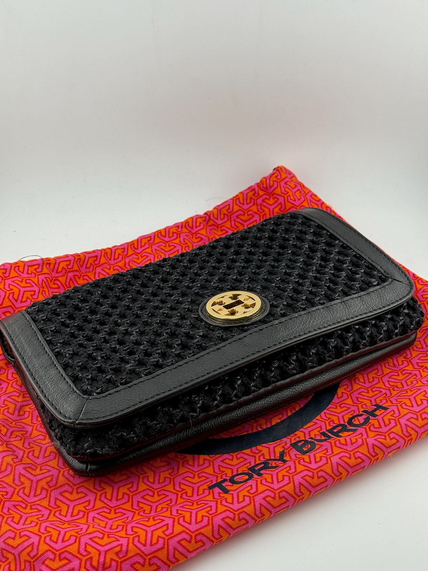 Tory Burch Woven Clutch with Cross Body Chain - Black (O/S)