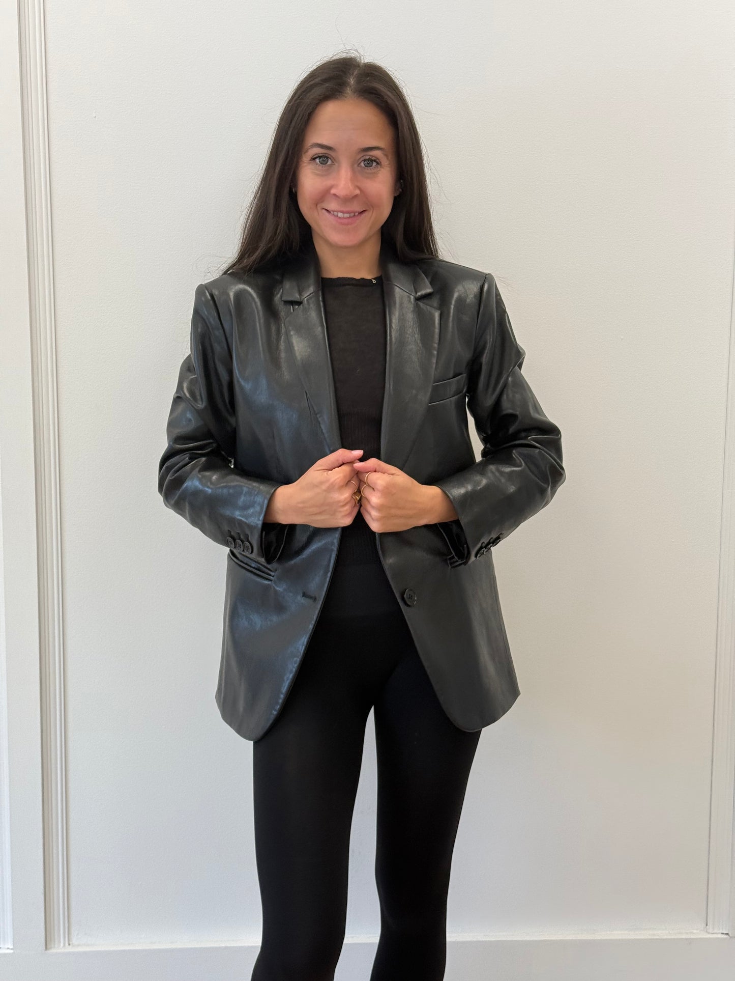 Anine Bing Leather Blazer - Black (Estimated Size XS)
