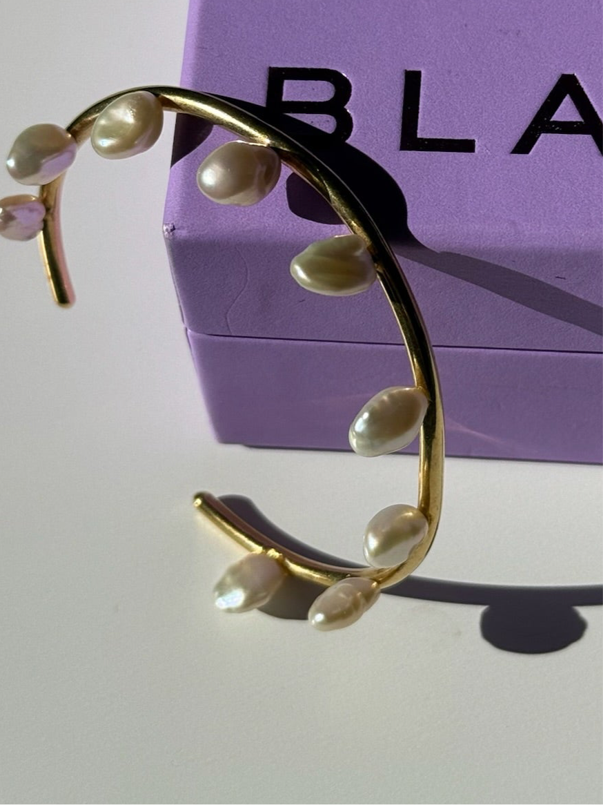 Maria Black Gold & Natural Pearl Fine Cuff Bracelet - Gold & Pearl