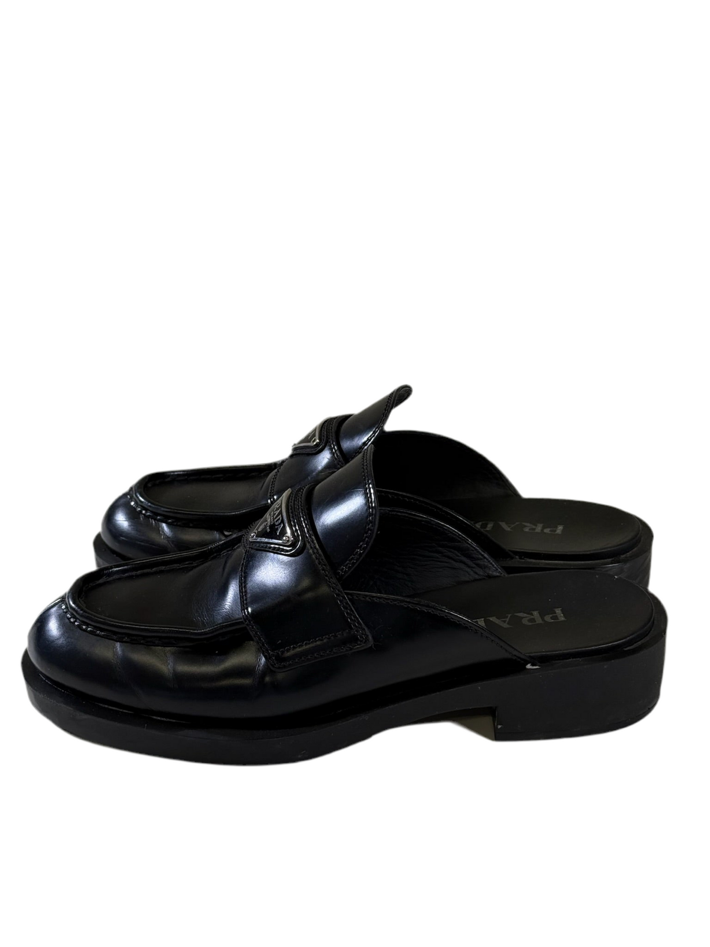 Prada Black Leather TRI MULE Sling Back - Black (38 EUR)