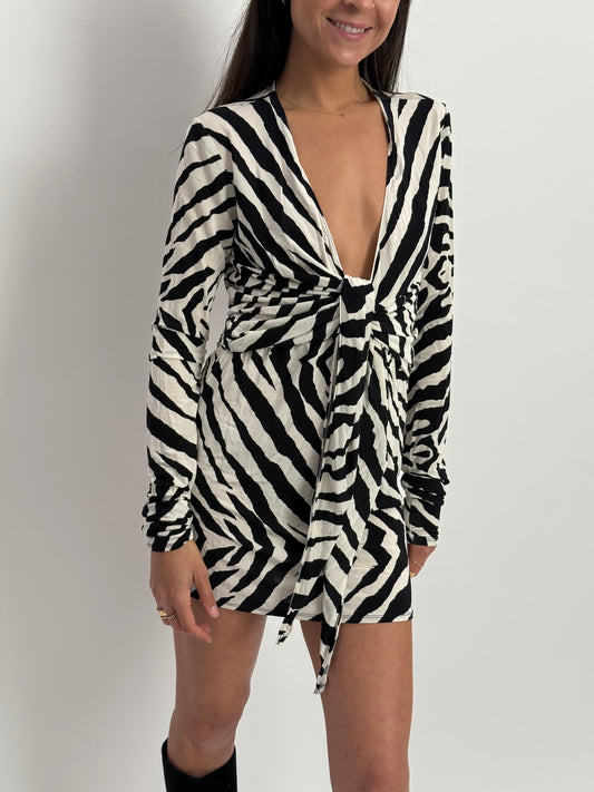 Rat & Boa Zebra Mini Wrap Dress - Zebra Print (XXS)