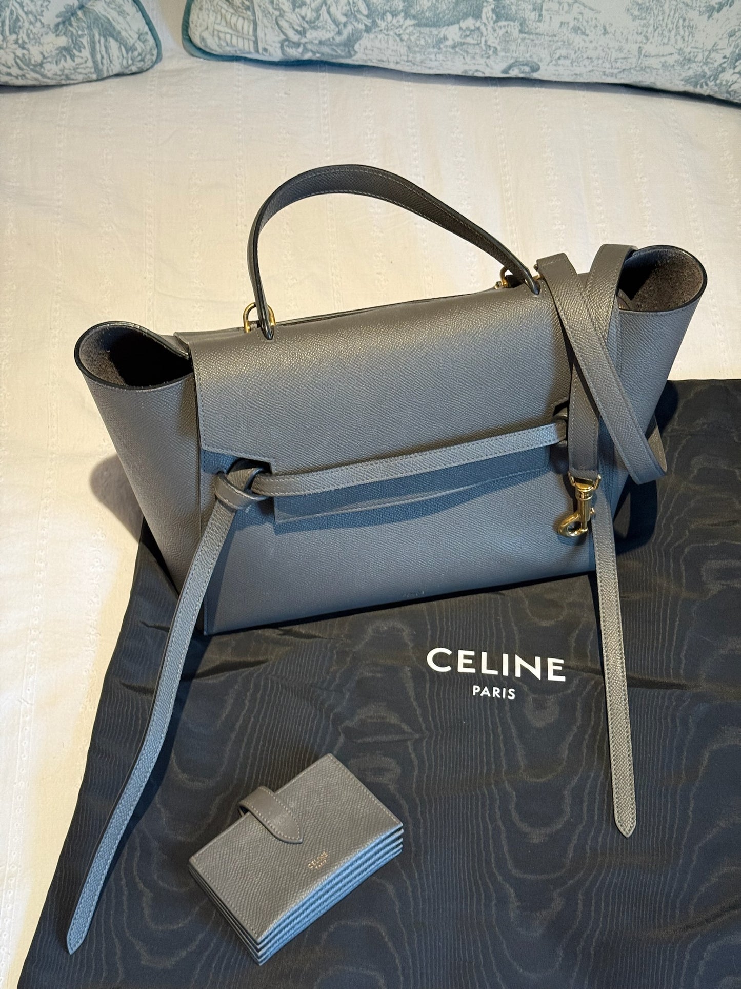 Celine Belt Leather Handbag & Matching Purse (Grey)