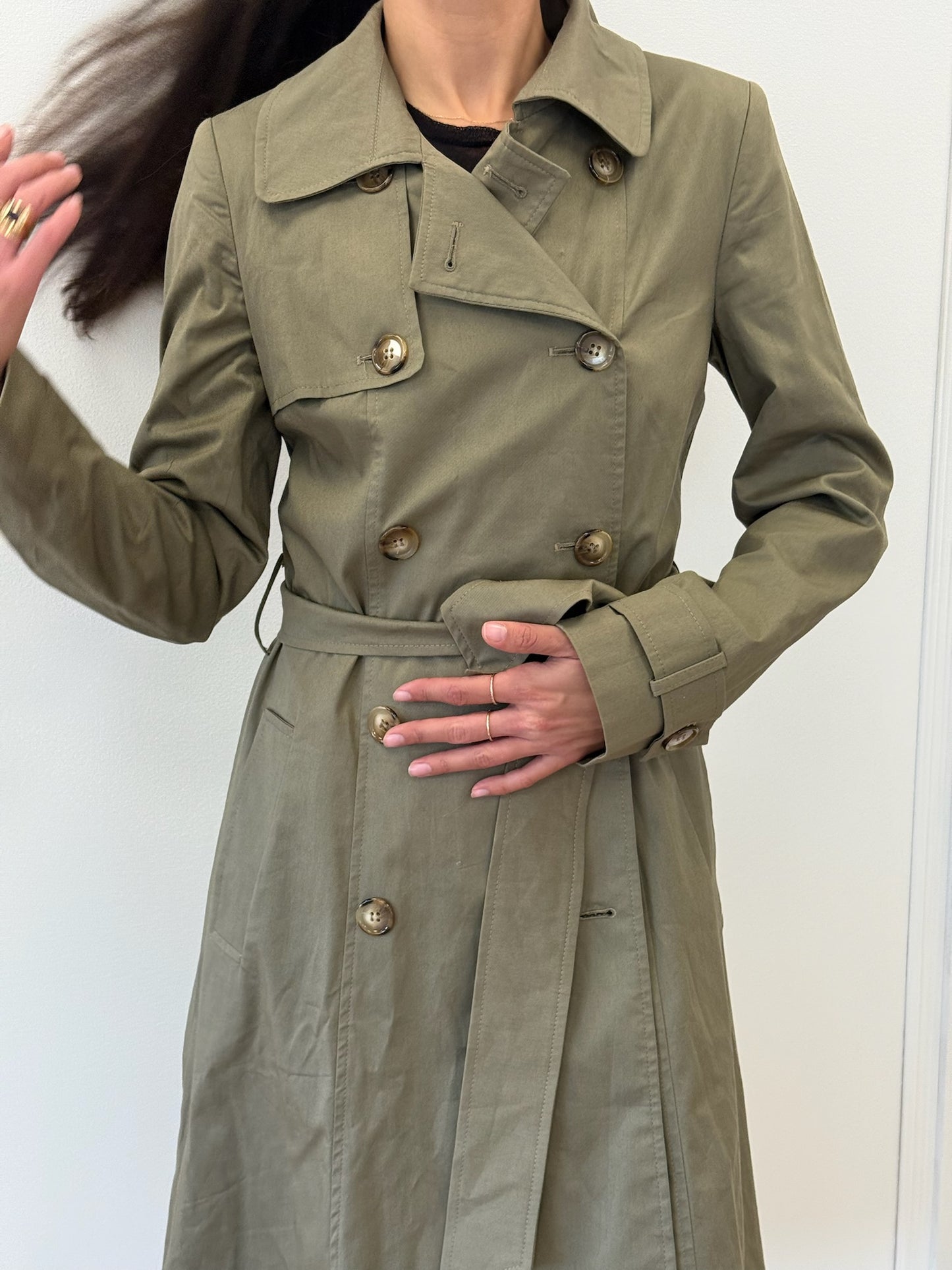 Helene Berman Khaki Green Trench Coat – Size XS