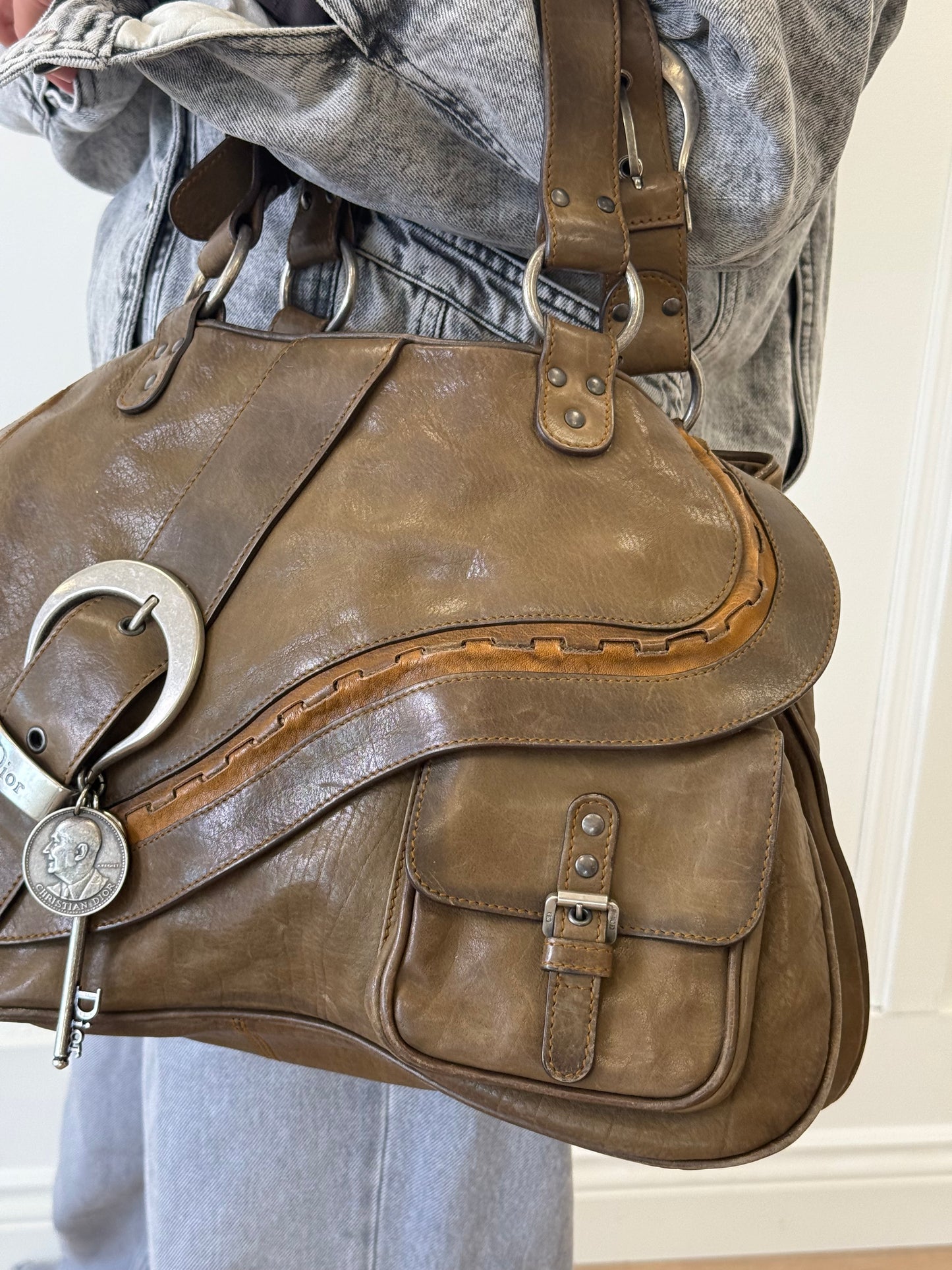 Dior Gaucho Leather Handbag with Coin & Key – Khaki